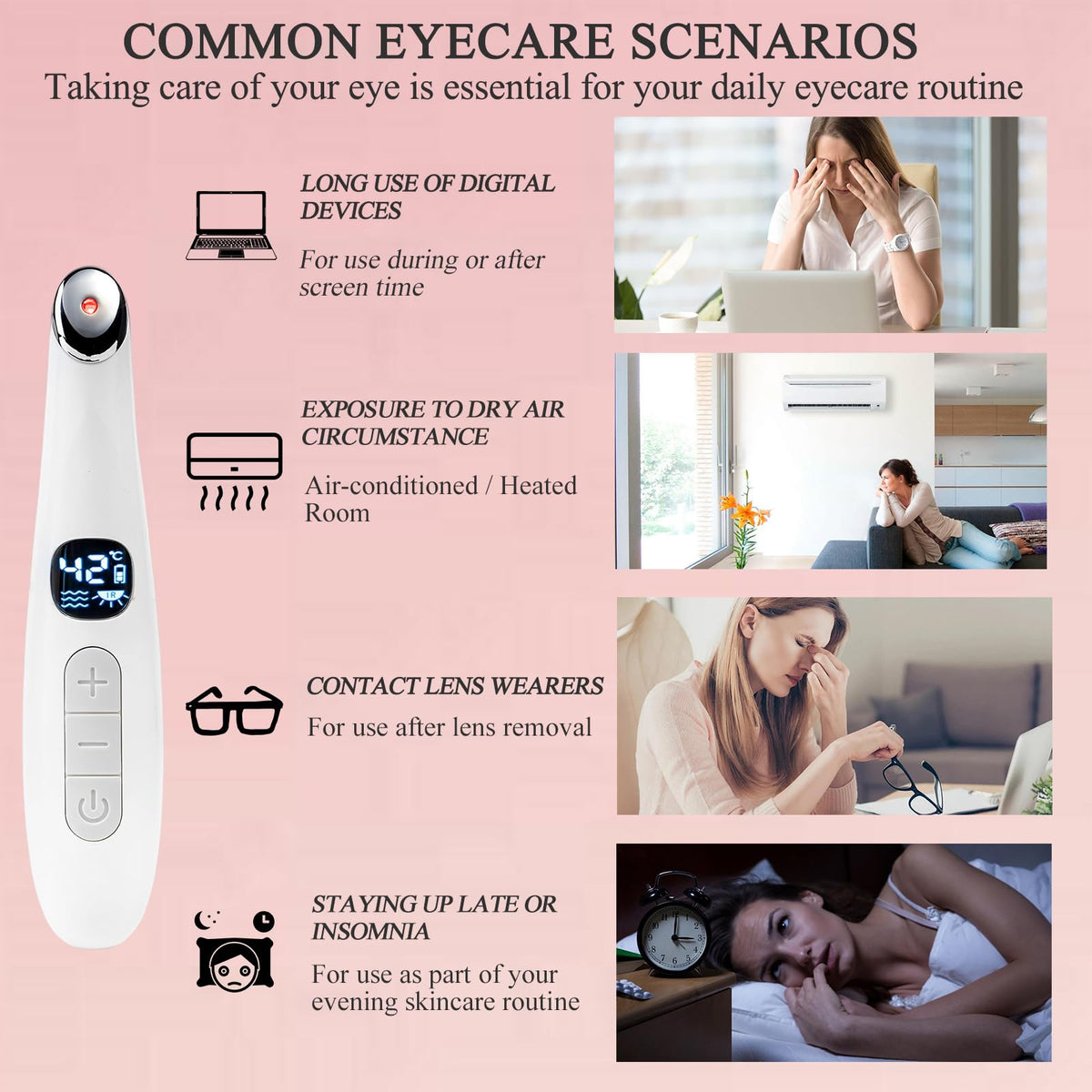 Heated Eye Wand 3 in 1 Vibrating Eye Lift Wand White - Vowleike Official Imagery - 7