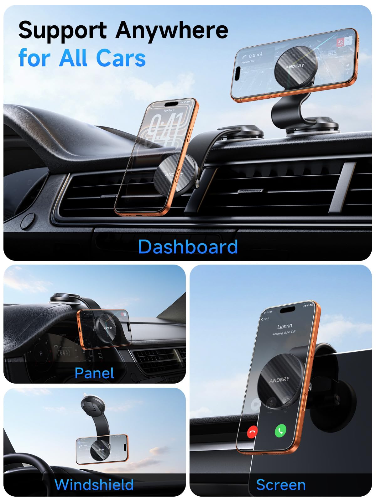 ANDERY Car Phone Holder for MagSafe 360 Adjustable Memory - ANDERY Official Imagery - 2