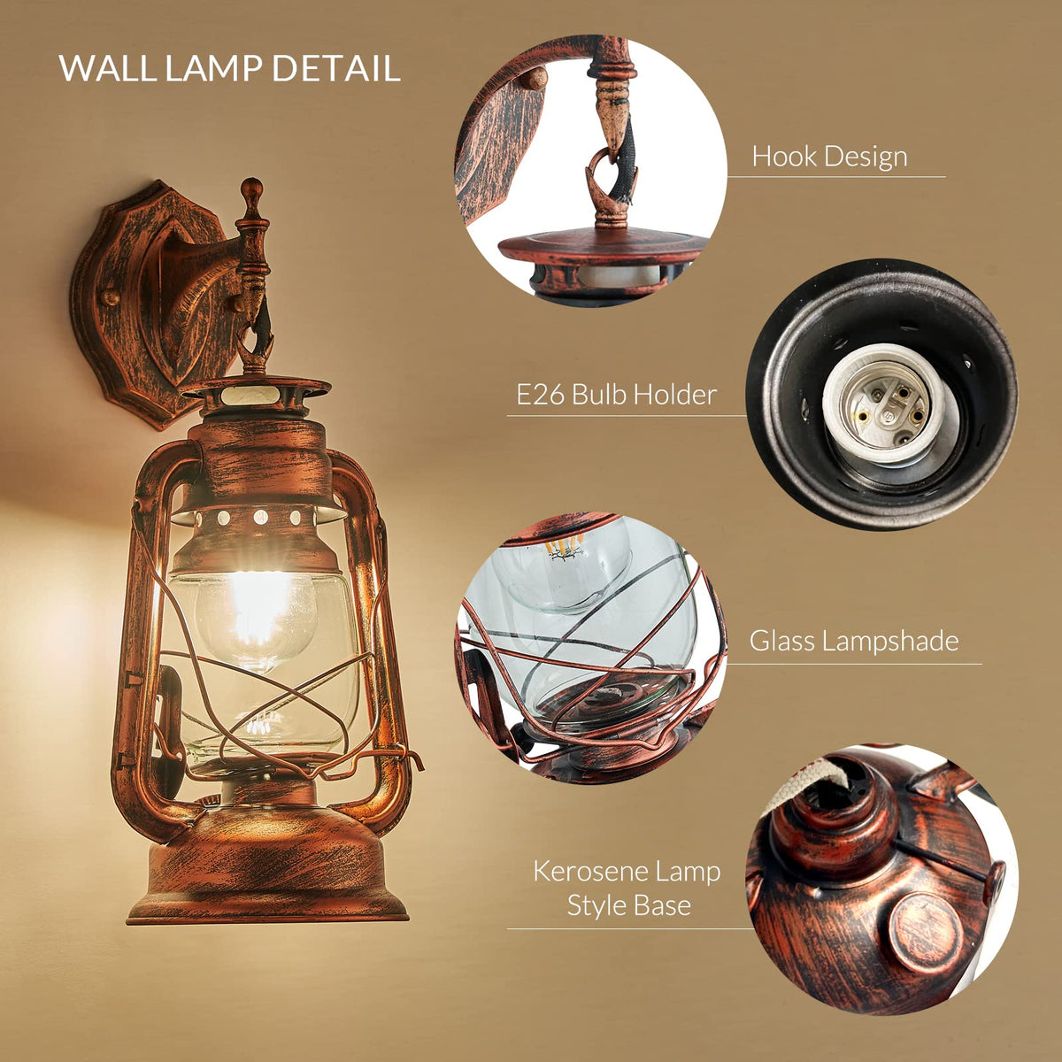 NOXARTE Rustic Wall Sconce Lighting Lantern Mounted Light - NOXARTE Official Imagery - 4
