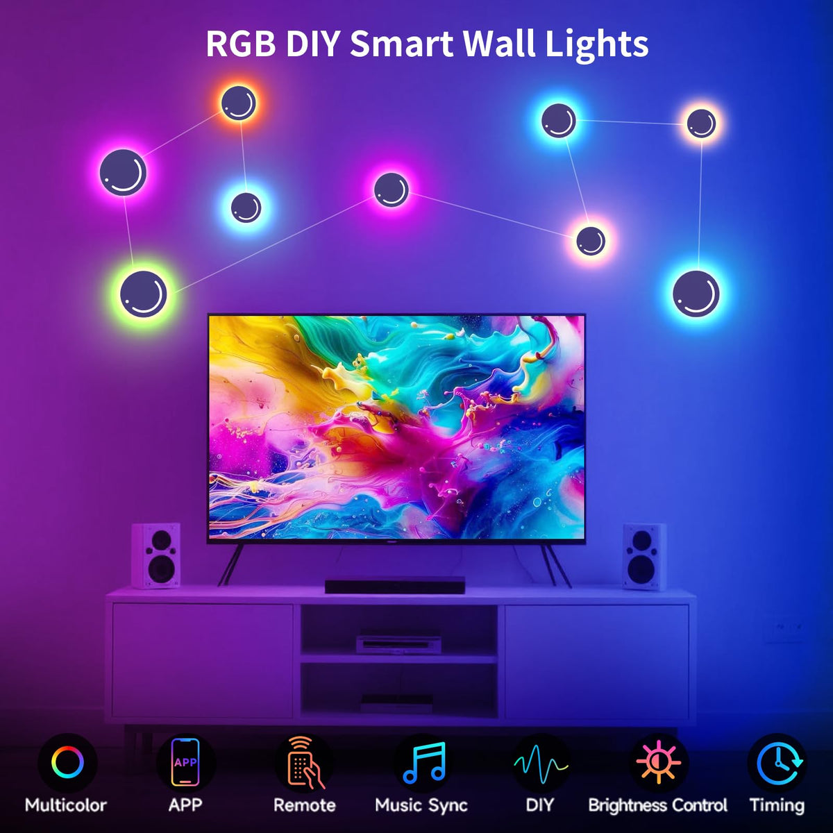 KANTUTOE Smart LED Wall Lights 9 Piece RGB LED Light with - KANTUTOE Official Imagery - 4