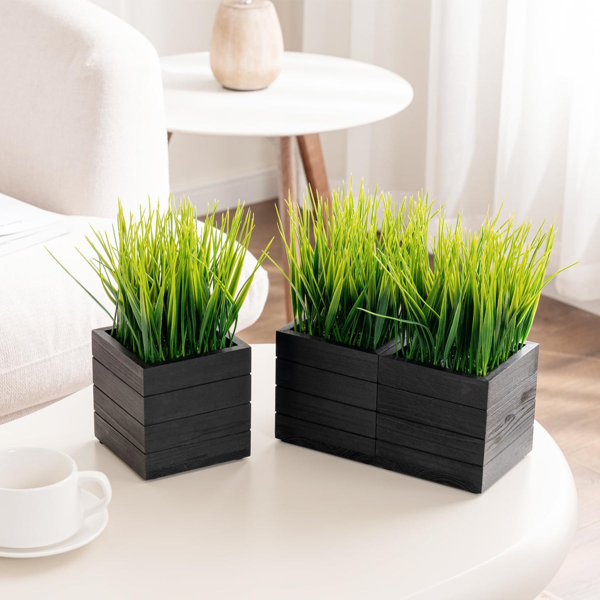 MyGift Artificial Green Grass Plants in Vintage Black Wood 4 - MyGift Official Imagery - 5