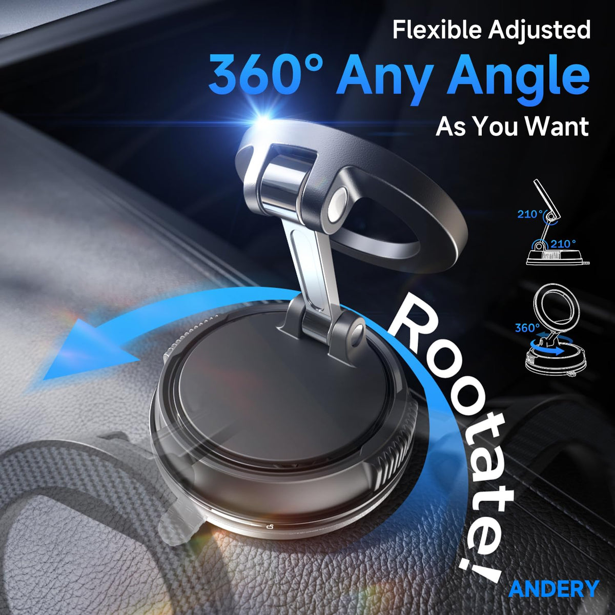 ANDERY Compact Foldable Car Phone Holder for Magsafe 360 Adjustable – full view