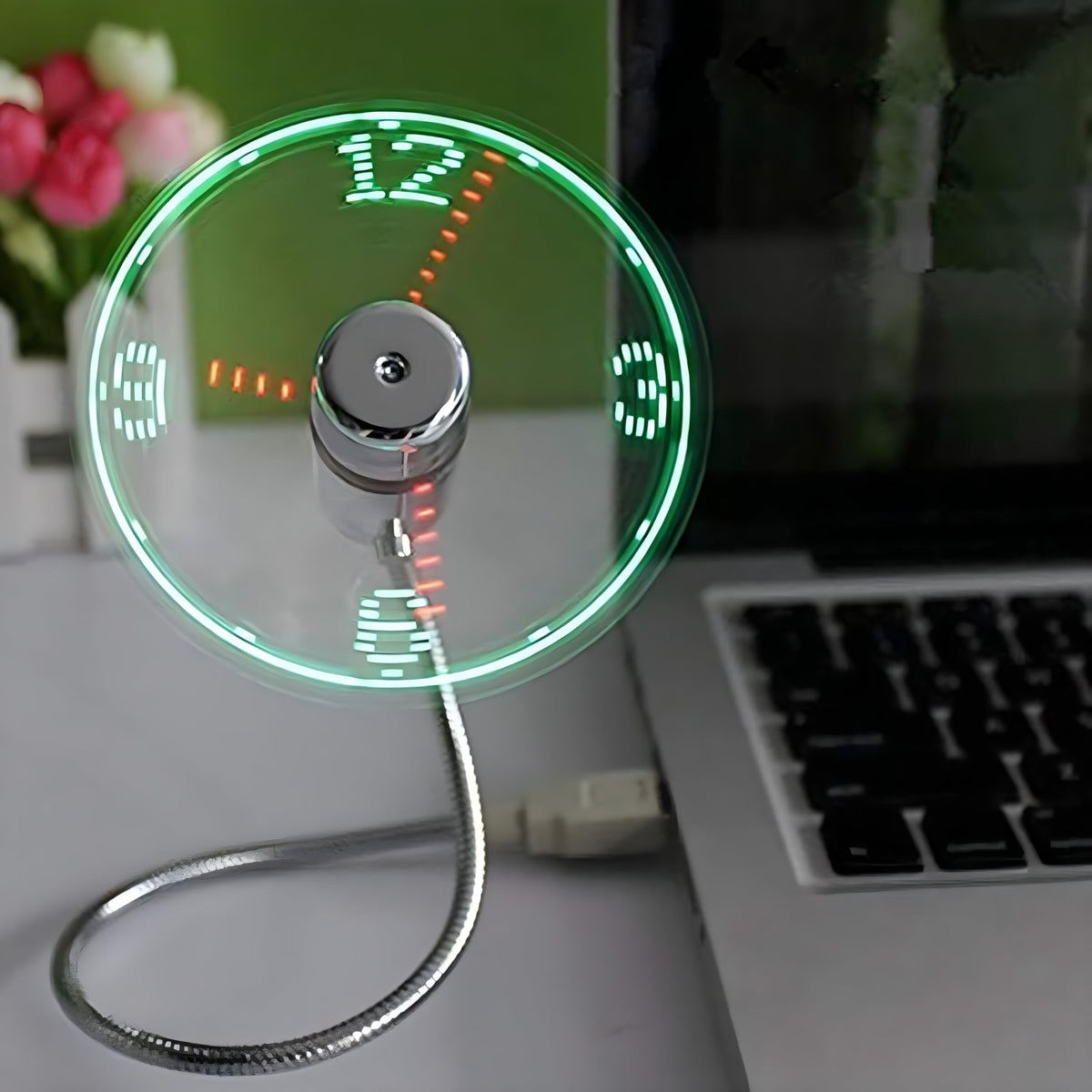 ONXE LED USB Clock Fan with Real Time Display Function Stocking – Silver, Polyvinyl Chloride, 3.5 x 16.14 x 0.79 inches