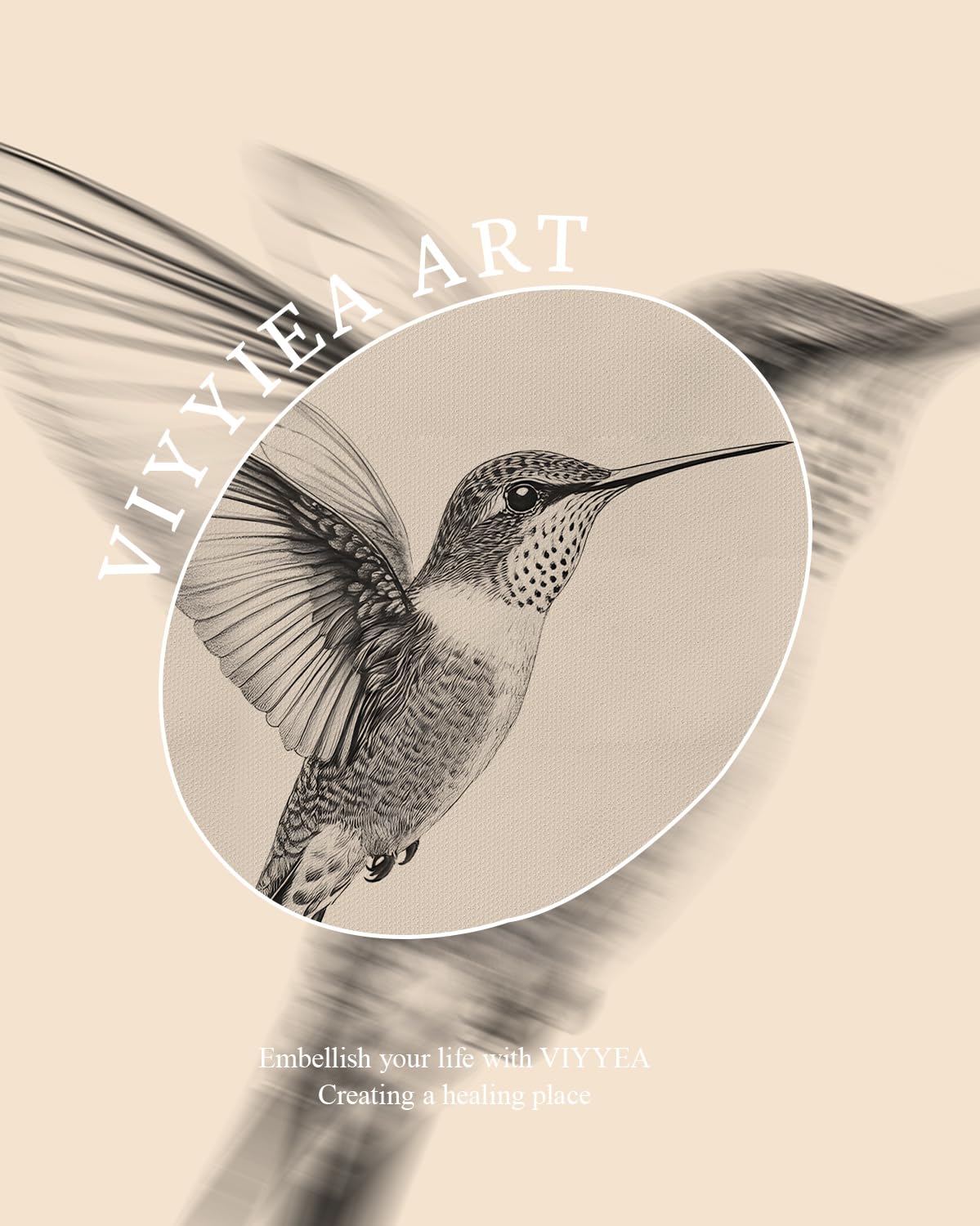 VIYYIEA Vintage Gold Framed Wall Art Hummingbird Sketch – full view, size 10"L x 8"W