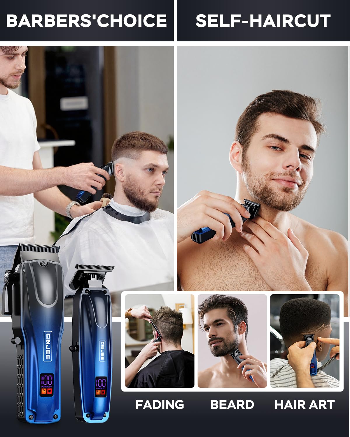 Cordless Hair Clippers and Trimmer Set for Men - GinJee Official Imagery - 6