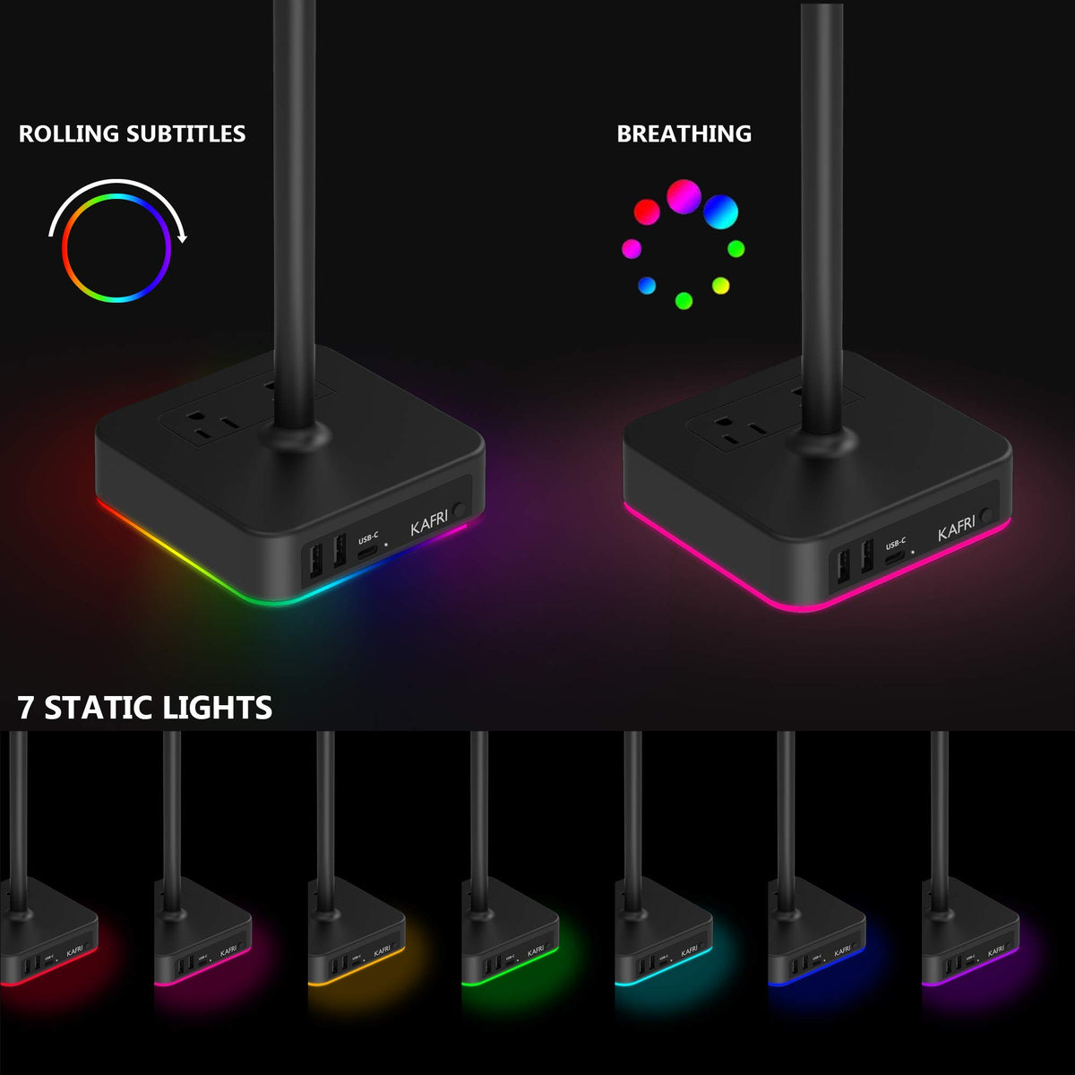 KAFRI RGB Headphone Stand with USB A C Charger Desk Gaming – close-up detail in A-ONE STAND