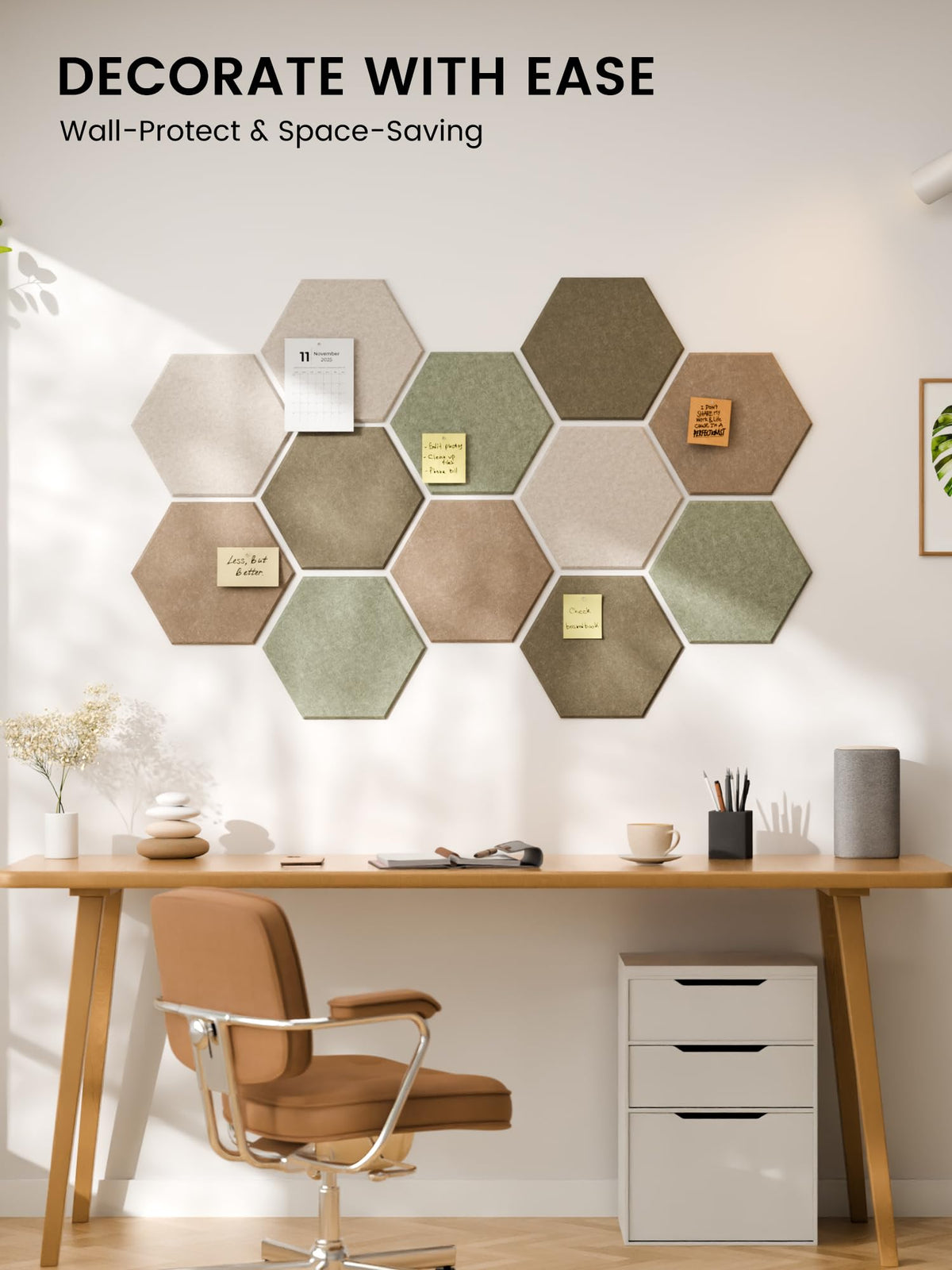 Fluxynara 12 Pack Hexagon Felt Bulletin Board Tiles Linen - Fluxynara Official Imagery - 7