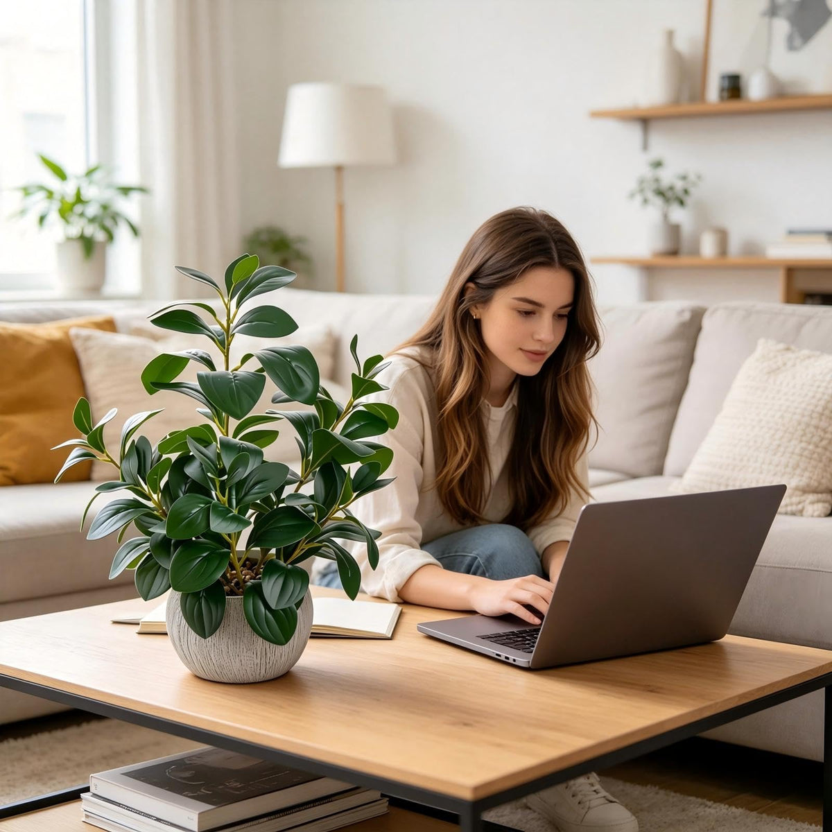 AlphaAcc 17 Artificial Ficus Cement Pot Home Kitchen Office - AlphaAcc Official Imagery - 4