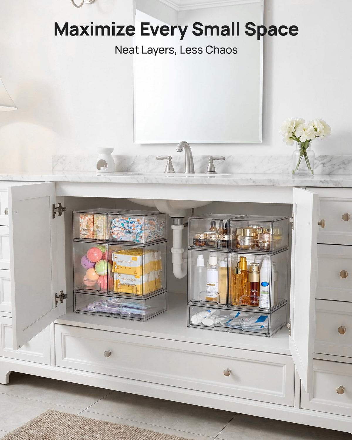 Vtopmart Clear Stackable Storage Drawers Set of 5 Plastic - Vtopmart Official Imagery - 7