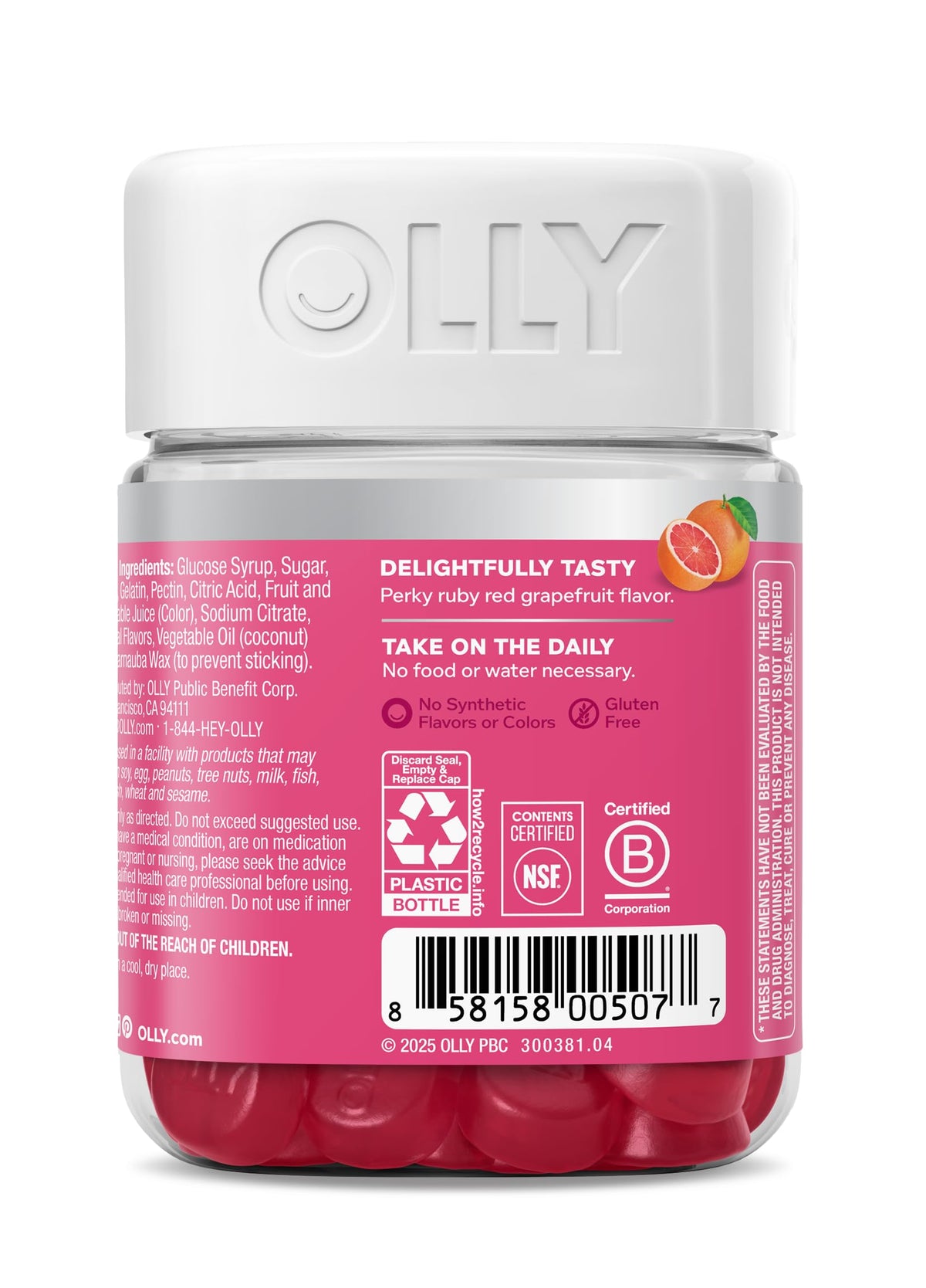 OLLY Hair Skin and Nails Gummies Undeniable Beauty Biotin – back view and specifications