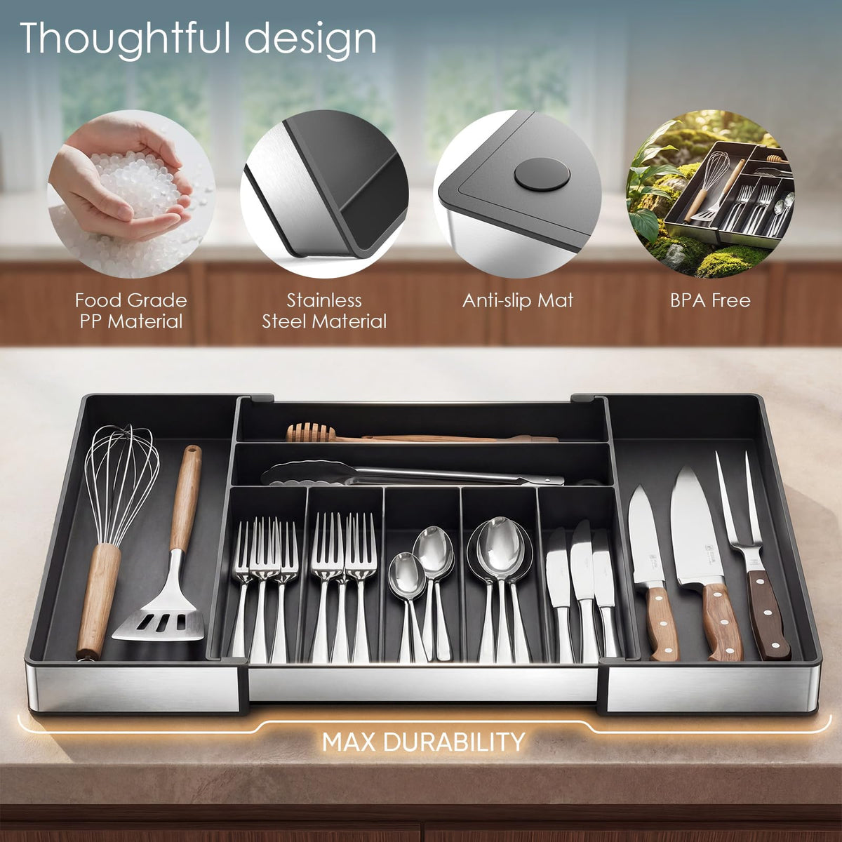 Silverware Drawer Organizer 9 Slots Expandable Kitchen - CCWOFF Official Imagery - 3