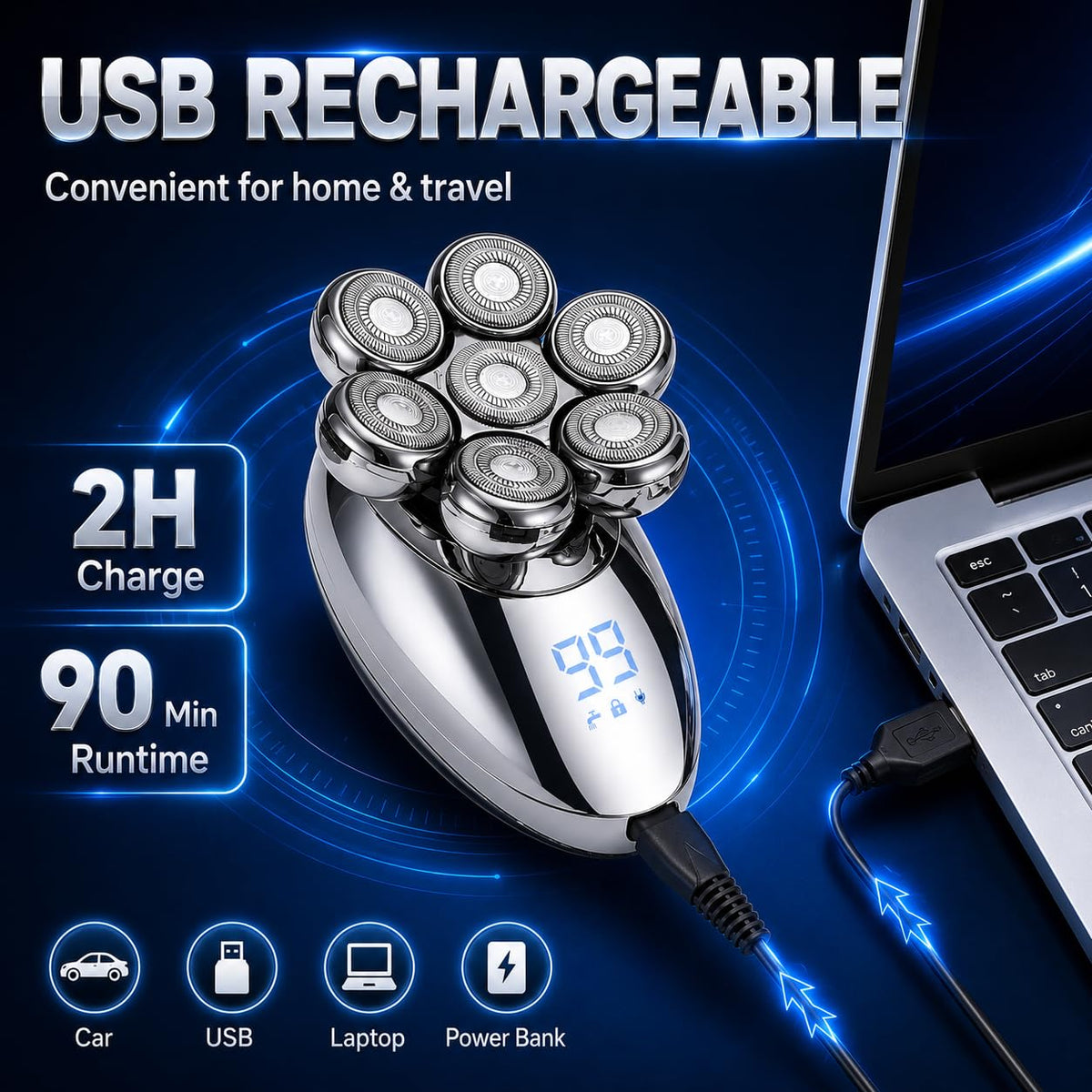 Electric Shaver for Men 7D Rechargeable Wet Dry Electric - NEXOL Official Imagery - 6