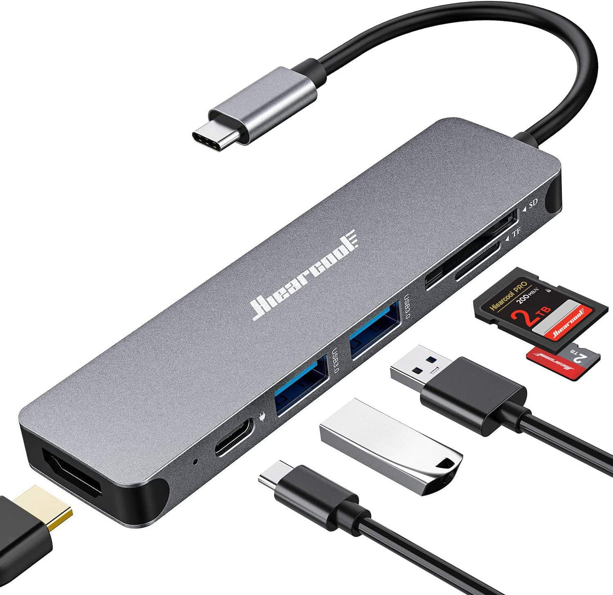 Hiearcool 7 in 1 USB C Hub USB C Dongle Compatible for – Space grey, Aluminum