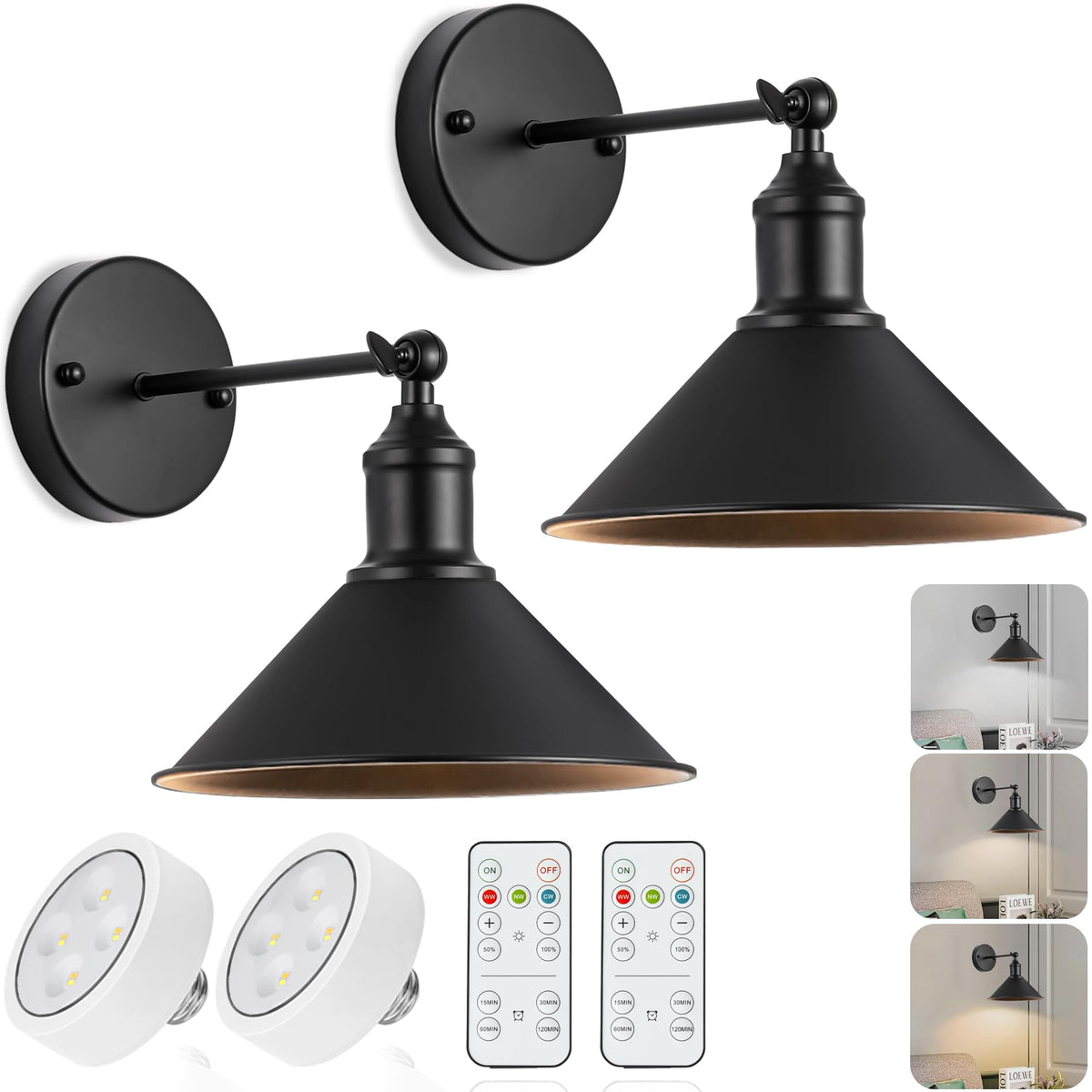 Battery Operated Wall Sconces Cordless with Remote Set of 2 - Franing Official Imagery - 1