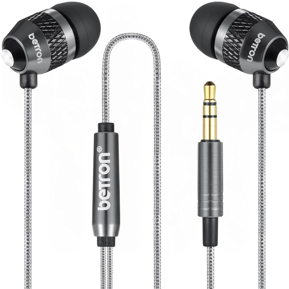 Betron B25 Earphones Noise Isolating in Ear Wired Headphones – Black, Aluminum, 9 millimeters