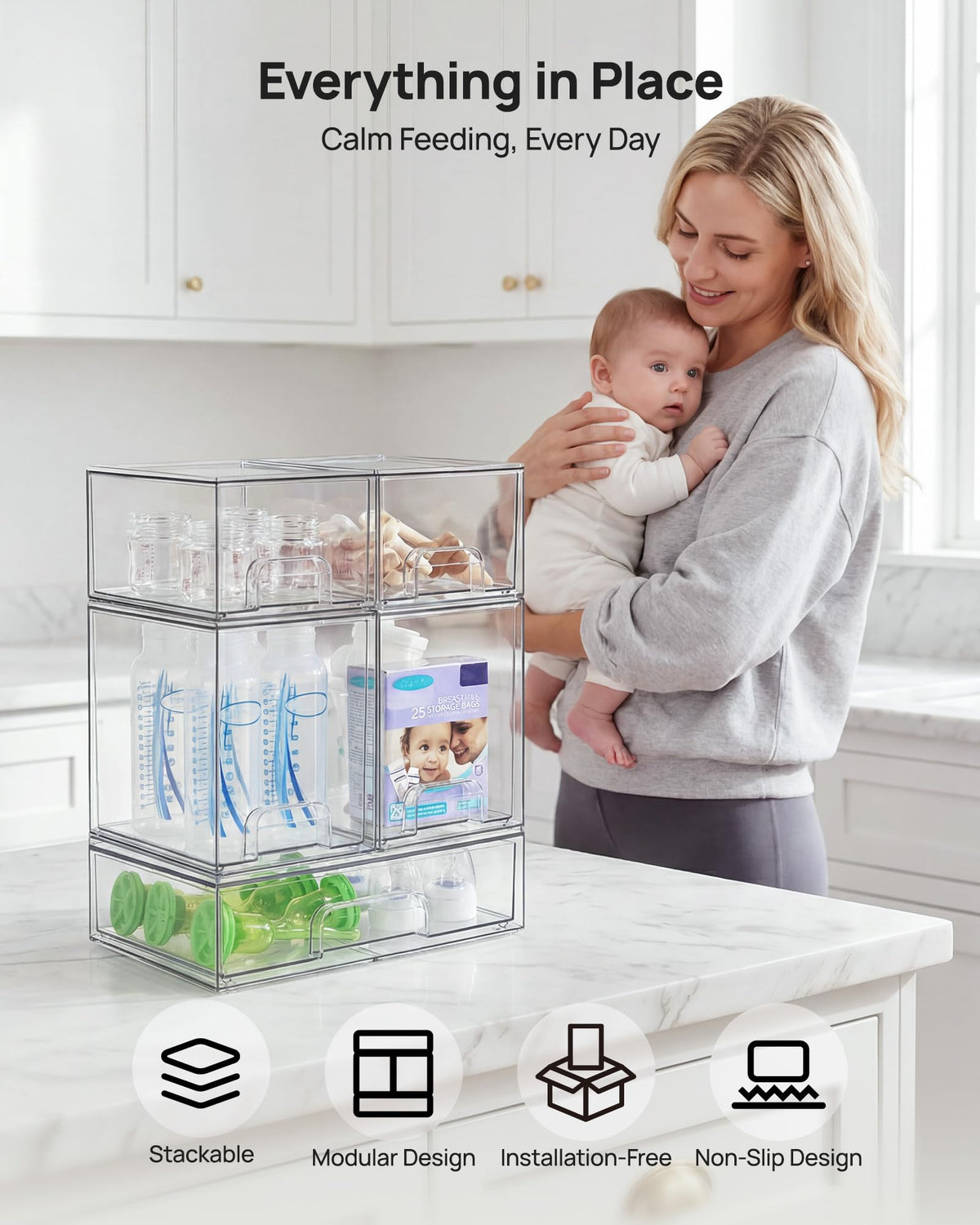 Vtopmart Clear Stackable Storage Drawers Set of 5 Plastic - Vtopmart Official Imagery - 5