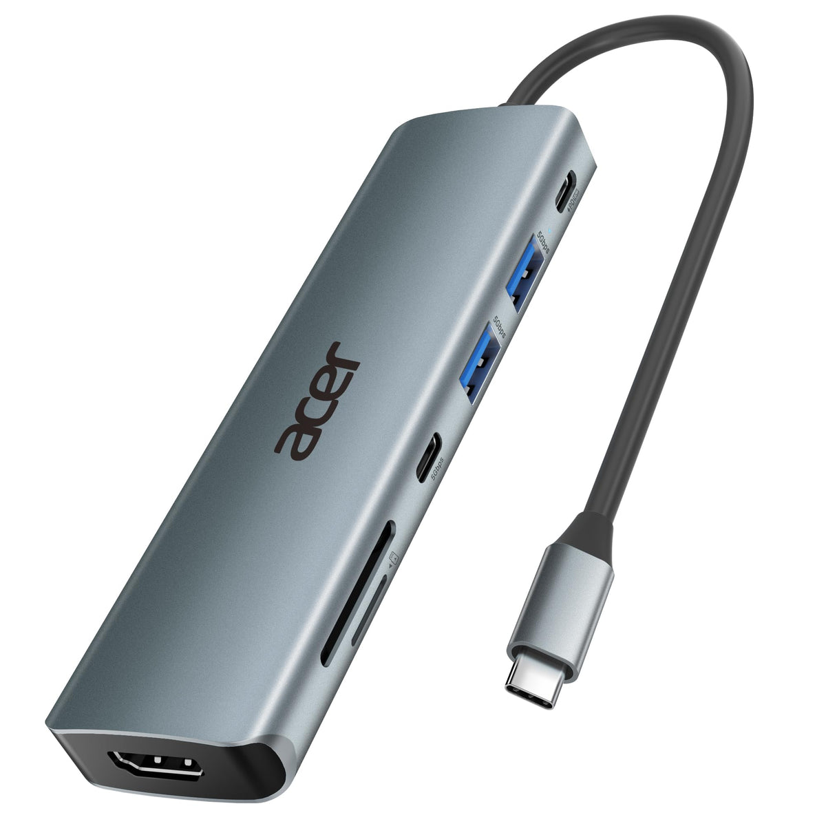 Premium Selection Acer USB C Hub 7 in 1 Multi Port Adapter for Laptop Mac Type – Space grey, Aluminum