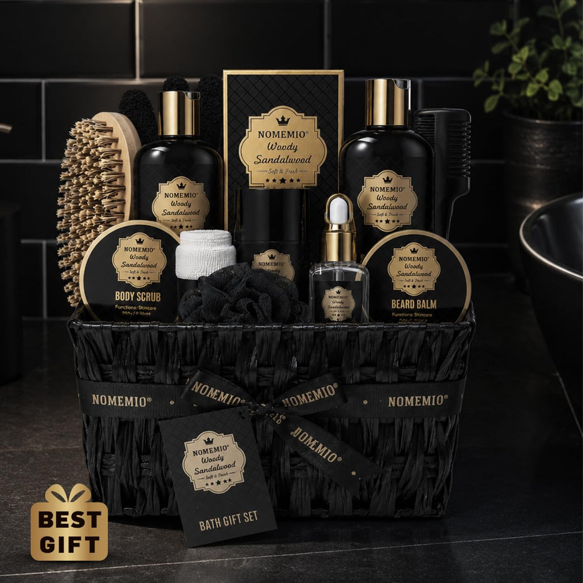 Luxury Spa Gift Basket for Men Father s Day Gifts Sandalwood - Nomemio Official Imagery - 4