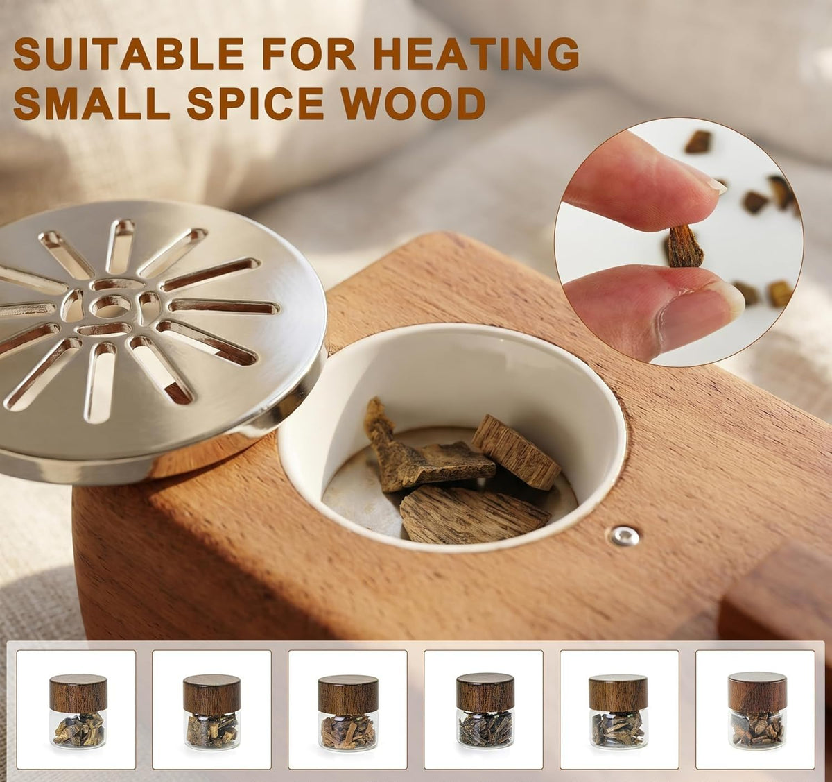Solid Wood Flameless Electric Incense Burner with 4 - Premium Selection Official Imagery - 4