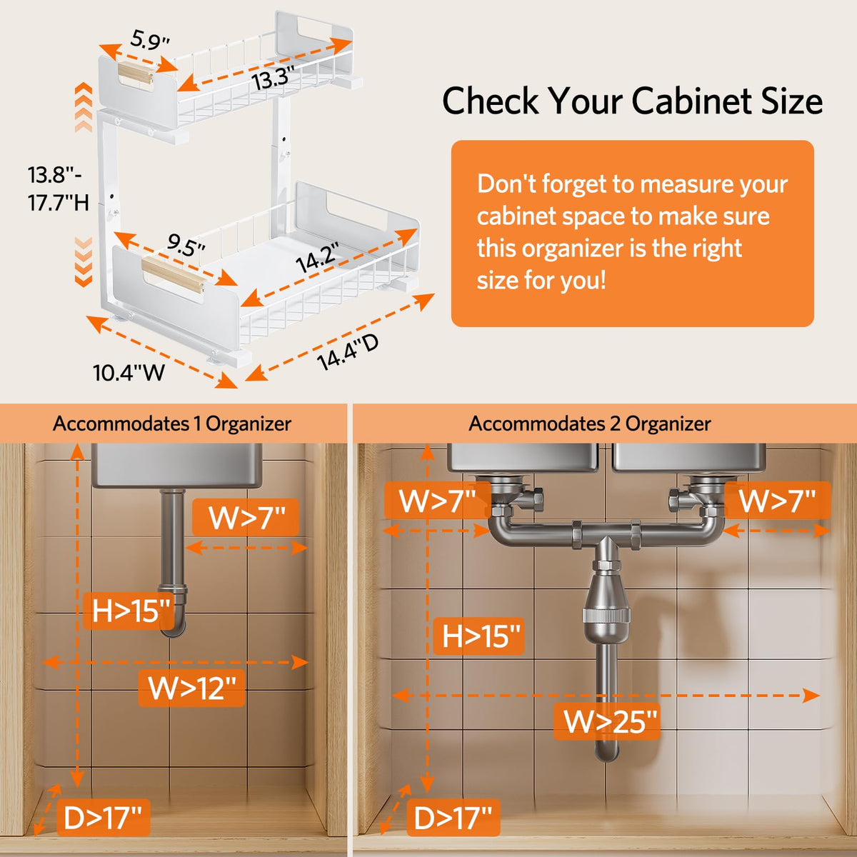 Delamu Under Sink Organizer Kitchen 2 Tier Pull Out Cabinet - Delamu Official Imagery - 7