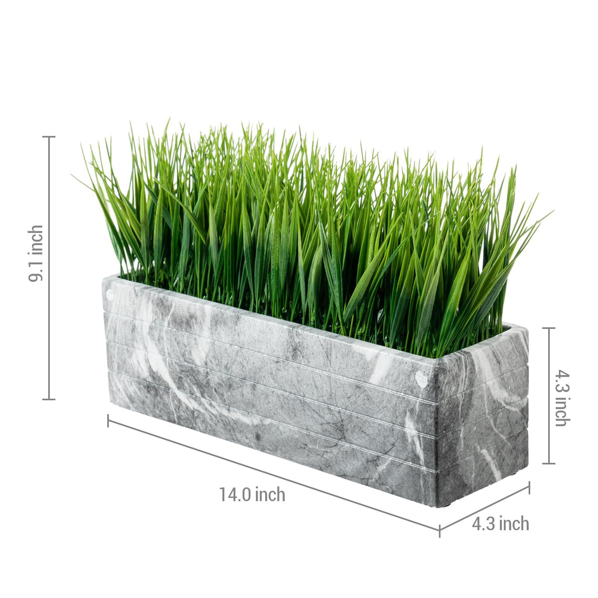 MyGift 14 Inch Artificial Green Grass Plant in Gray Marble - MyGift Official Imagery - 6