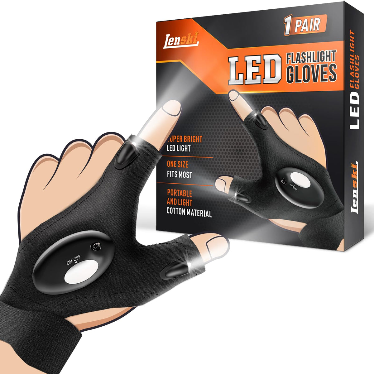Lenski Gifts for Men Flashlight Gloves Stocking Stuffers for – Black, Polyester