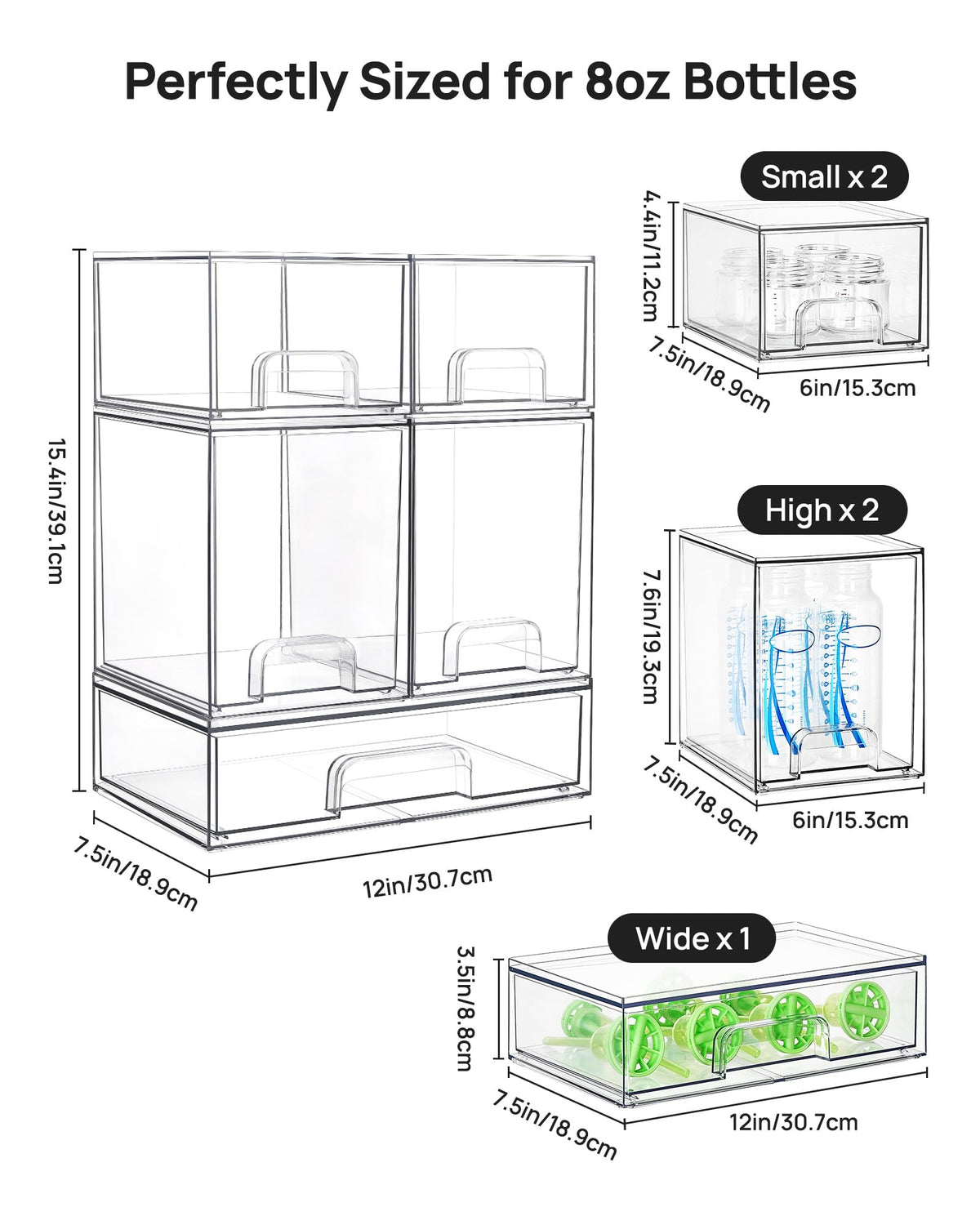 Vtopmart Clear Stackable Storage Drawers Set of 5 Plastic - Vtopmart Official Imagery - 4