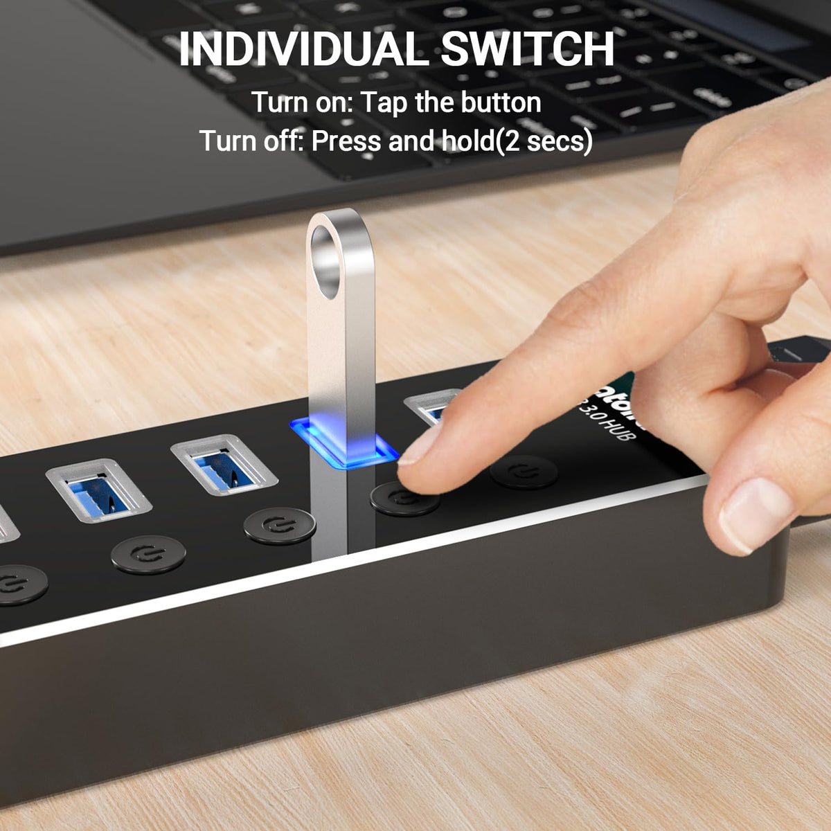 Powered USB Hub atolla Aluminum 5 Port USB 3 0 Hub with 4 – full view