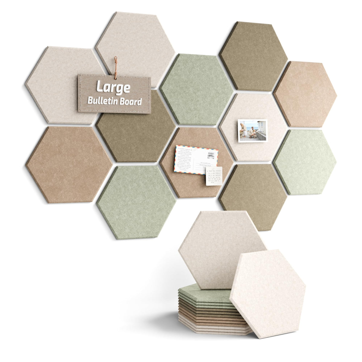 Fluxynara 12 Pack Hexagon Felt Bulletin Board Tiles Linen - Fluxynara Official Imagery - 1