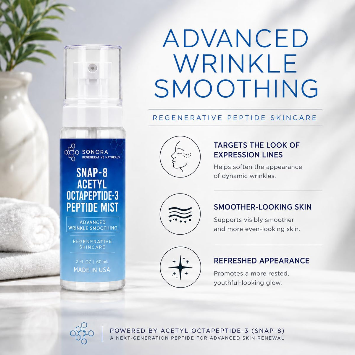 Sonora Supply Co. 10% Snap-8 Peptide Wrinkle Freezing Mist - 99% Purity Snap-8 (Acetyl Octapeptide-3) - MADE IN USA - B-
