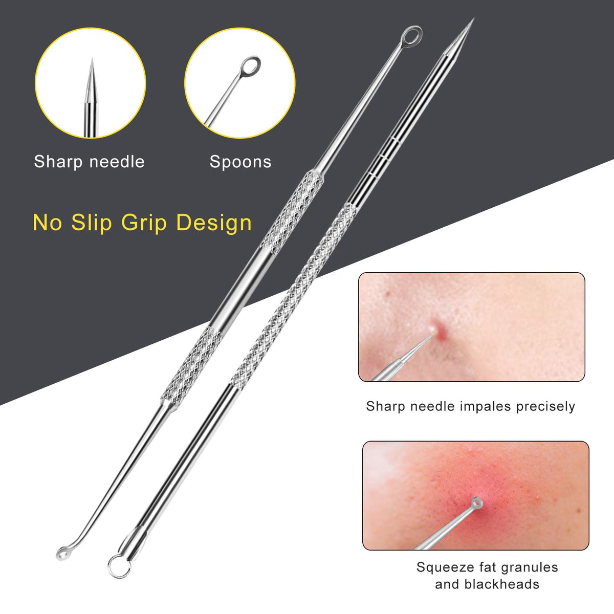Boxoyx Pimple Popper Tool Kit – back view and specifications