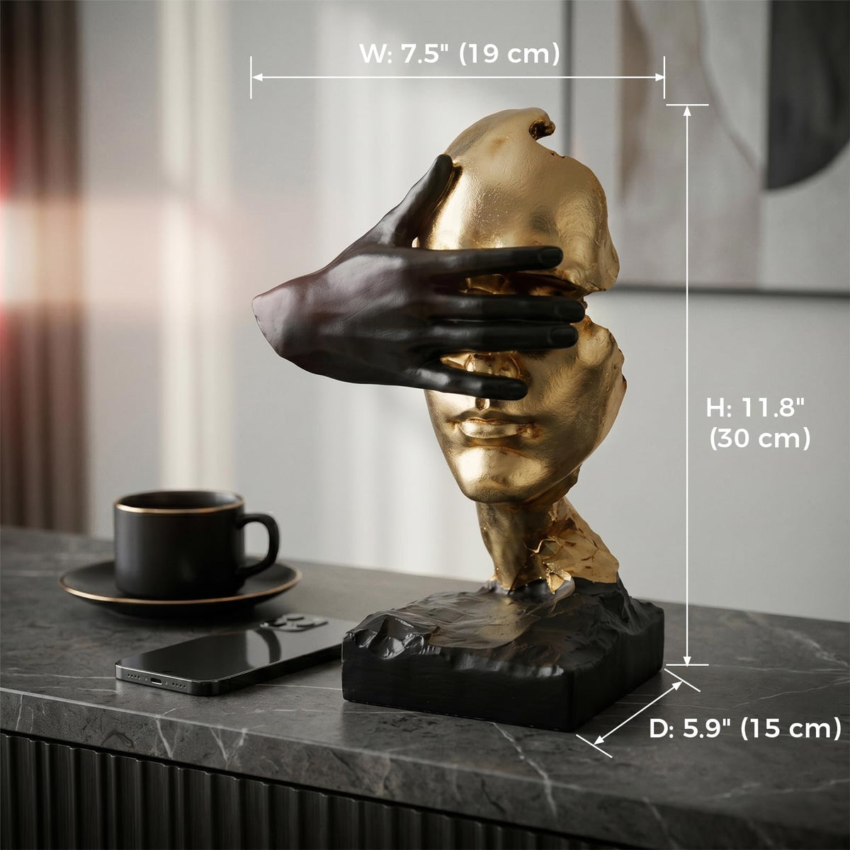See No Evil Gold Resin Bust Sculpture Desk Shelf Decor - Zhao Xiang Official Imagery - 4