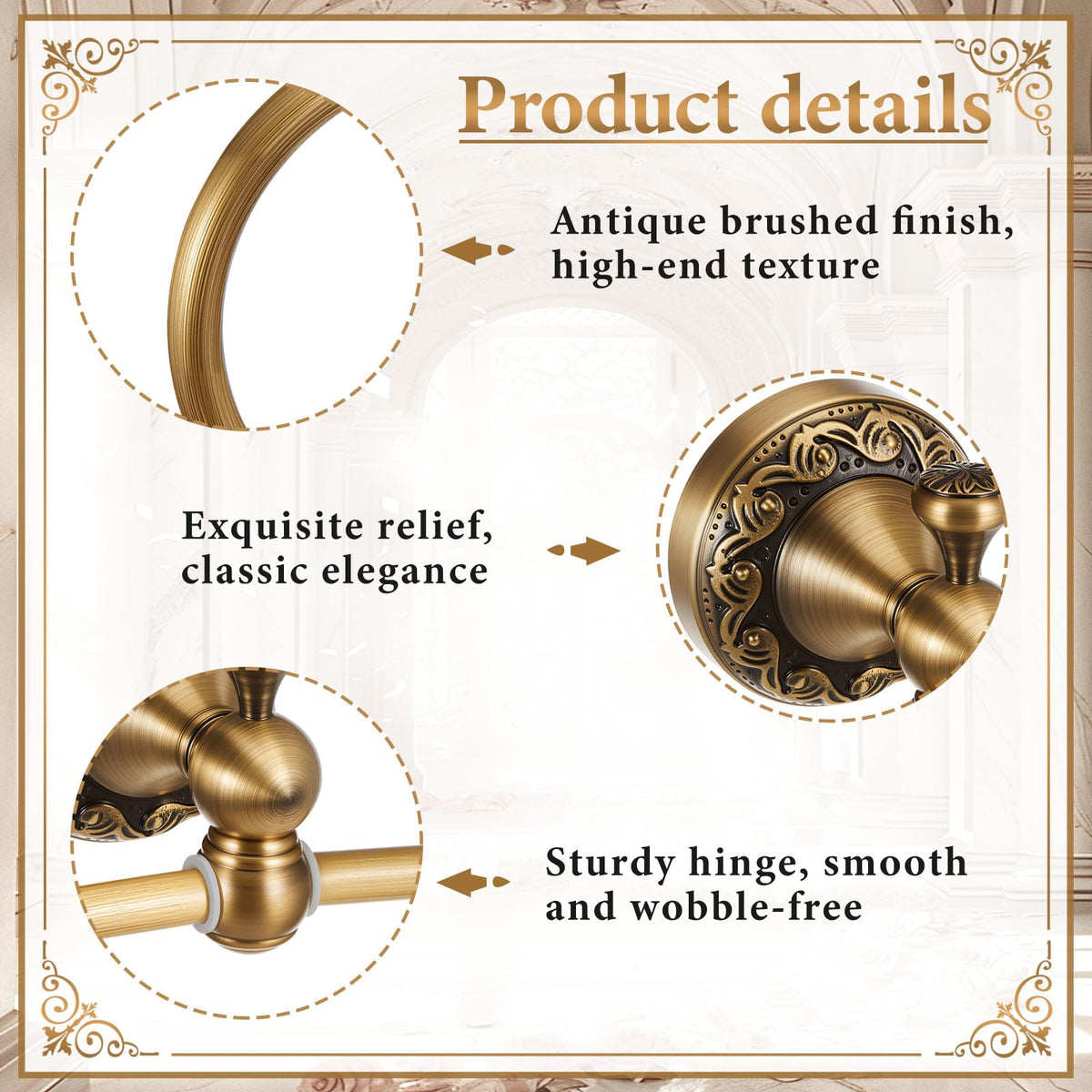2 Pcs Antique Brass Toilet Paper Holder Towel Ring Set with - Otoolling Official Imagery - 4