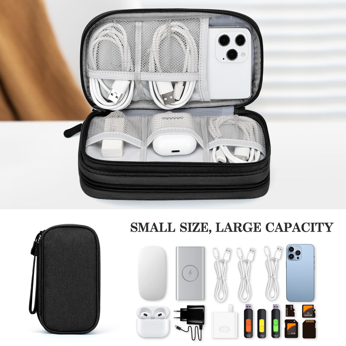 FYY Electronic Organizer Travel Tech Pouch Bag Cable – alternate angle