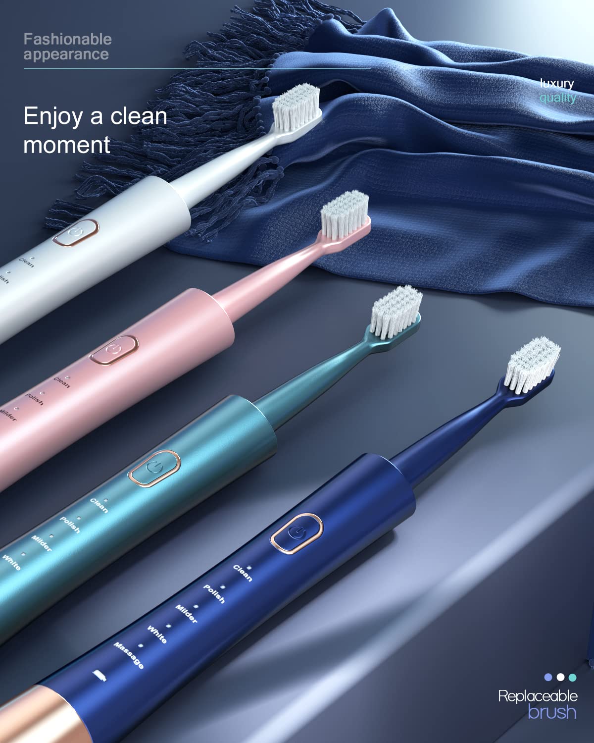 AJELU Sonic Electric Toothbrush for Adults USB Rechargeable – back view and specifications