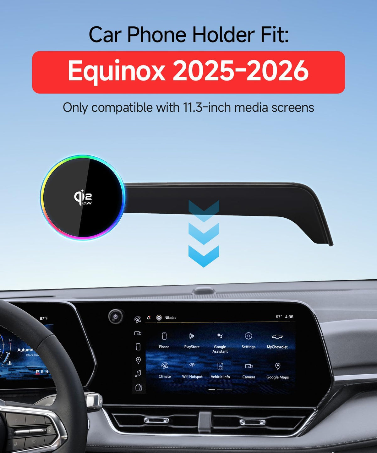 Qi2 2 25W Wireless Charger Car Phone Mount for Chevrolet - MaserWeller Official Imagery - 3