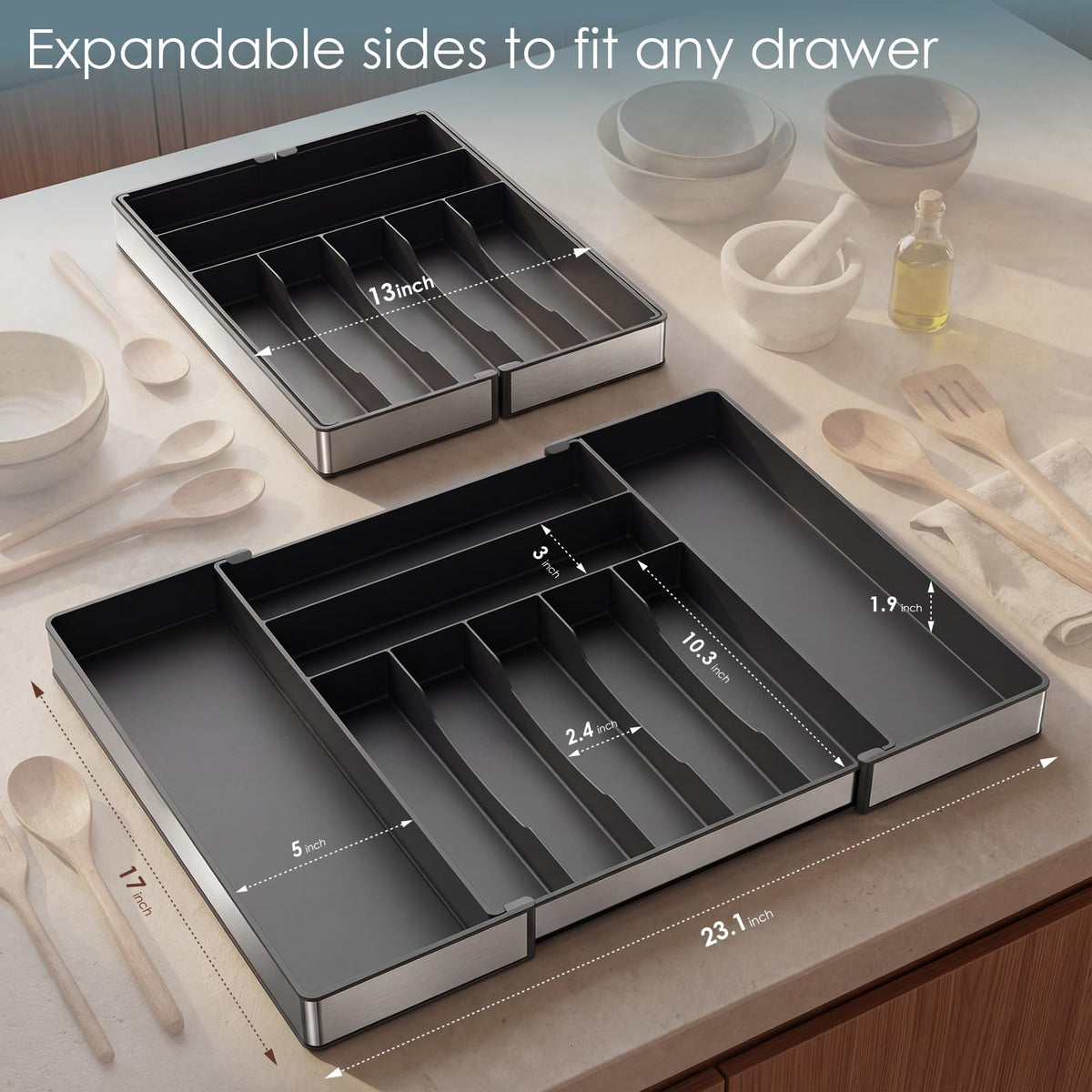 Silverware Drawer Organizer 9 Slots Expandable Kitchen - CCWOFF Official Imagery - 7