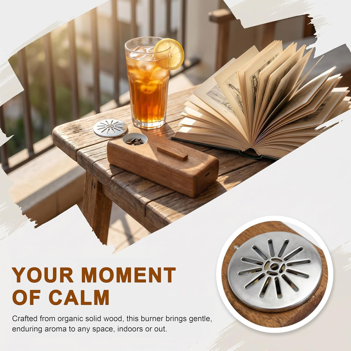 Solid Wood Flameless Electric Incense Burner with 4 - Premium Selection Official Imagery - 7