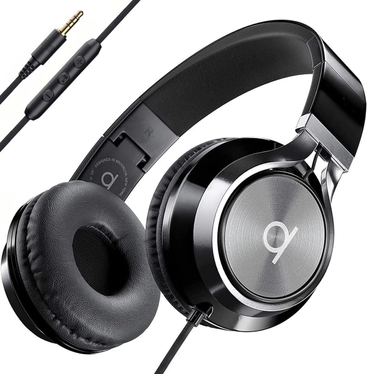 ARTIX CL750 Wired Headphones with Mic Noise Isolating On Ear – Black, Plastic Faux Leather, 40 millimeters
