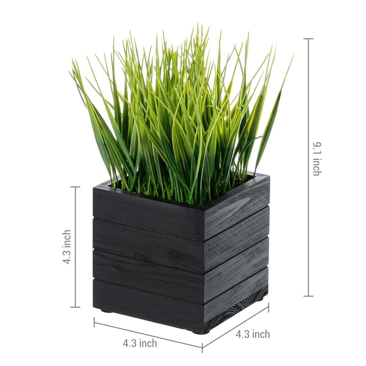 MyGift Artificial Green Grass Plants in Vintage Black Wood 4 - MyGift Official Imagery - 6