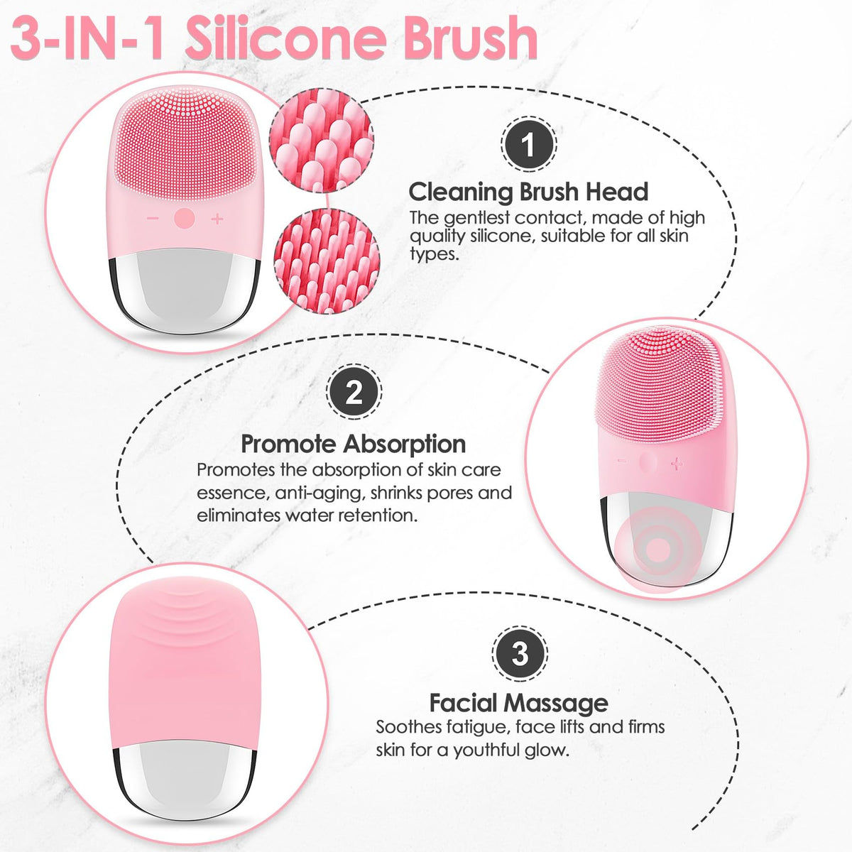 Face Scrubber 3 Set 3 in 1 Facial Cleansing Brush IPX7 - Aikertec Official Imagery - 4