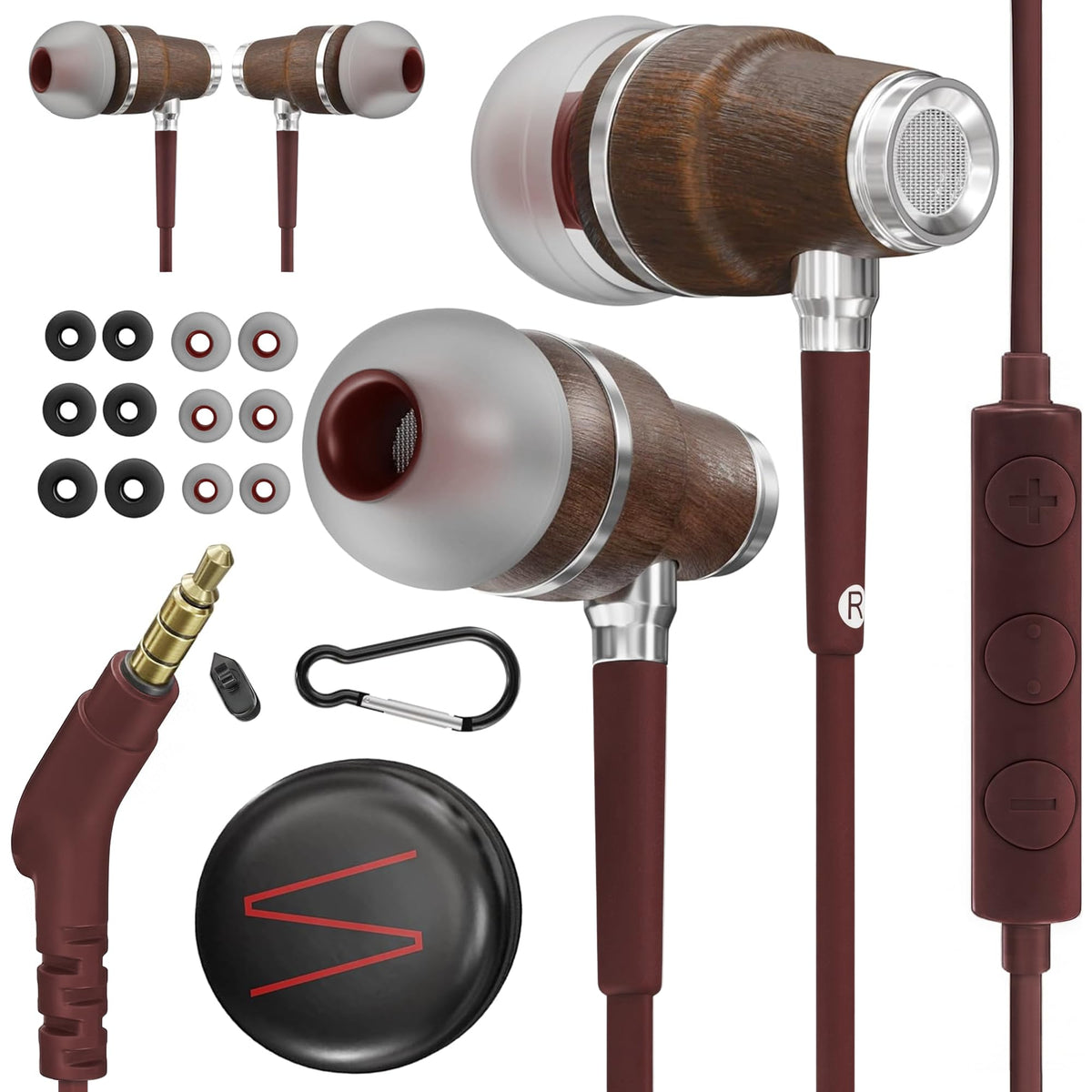 Symphonized Wooden Aux 3 5mm Jack Wired Earbuds for Laptop – product photo (Earbud Headphones)