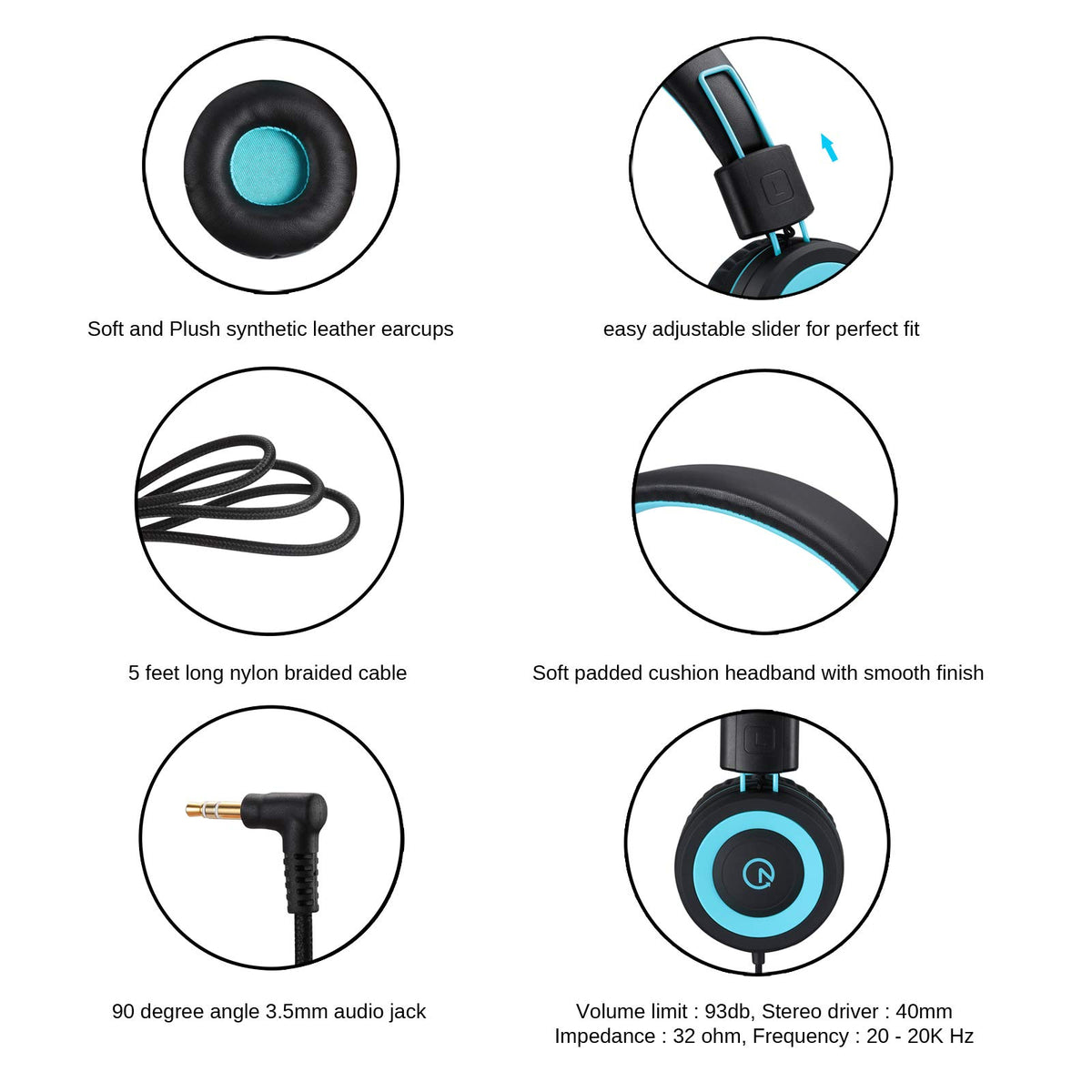 noot products K11 Kids Headphones Wired 3 5mm Jack Stereo – full view