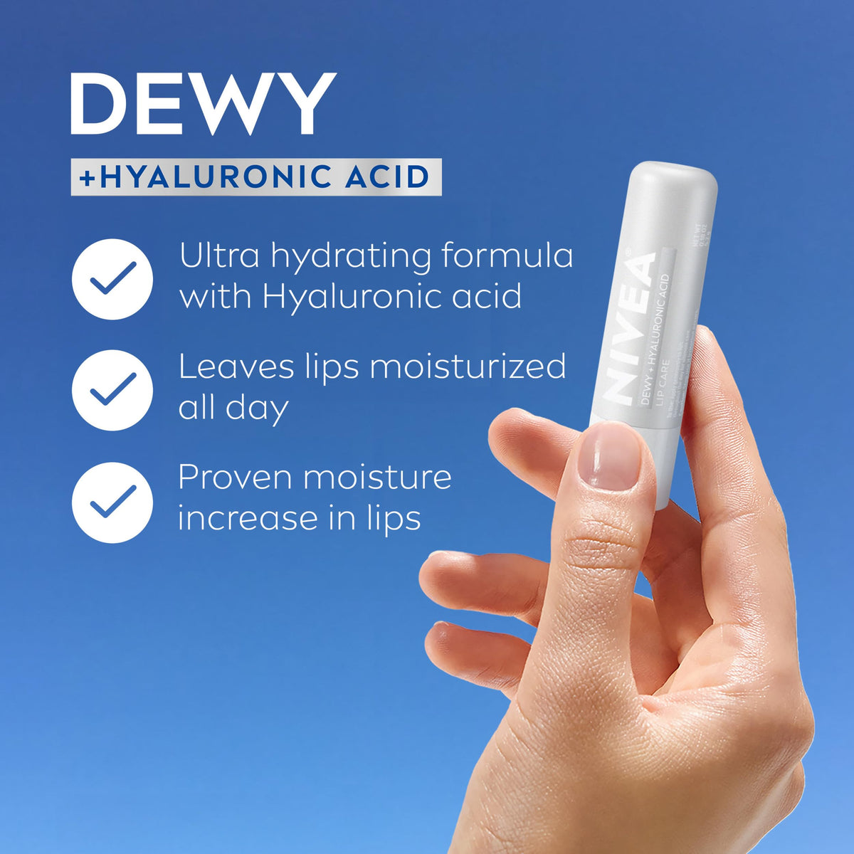 NIVEA Dewy and Hyaluronic Acid Lip Care Moisturizing Lip – close-up detail