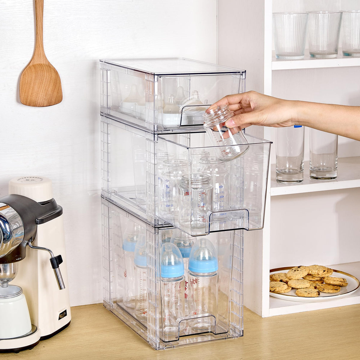 Vtopmart 3 Pack Clear Stackable Storage Drawers Easy to - Vtopmart Official Imagery - 7