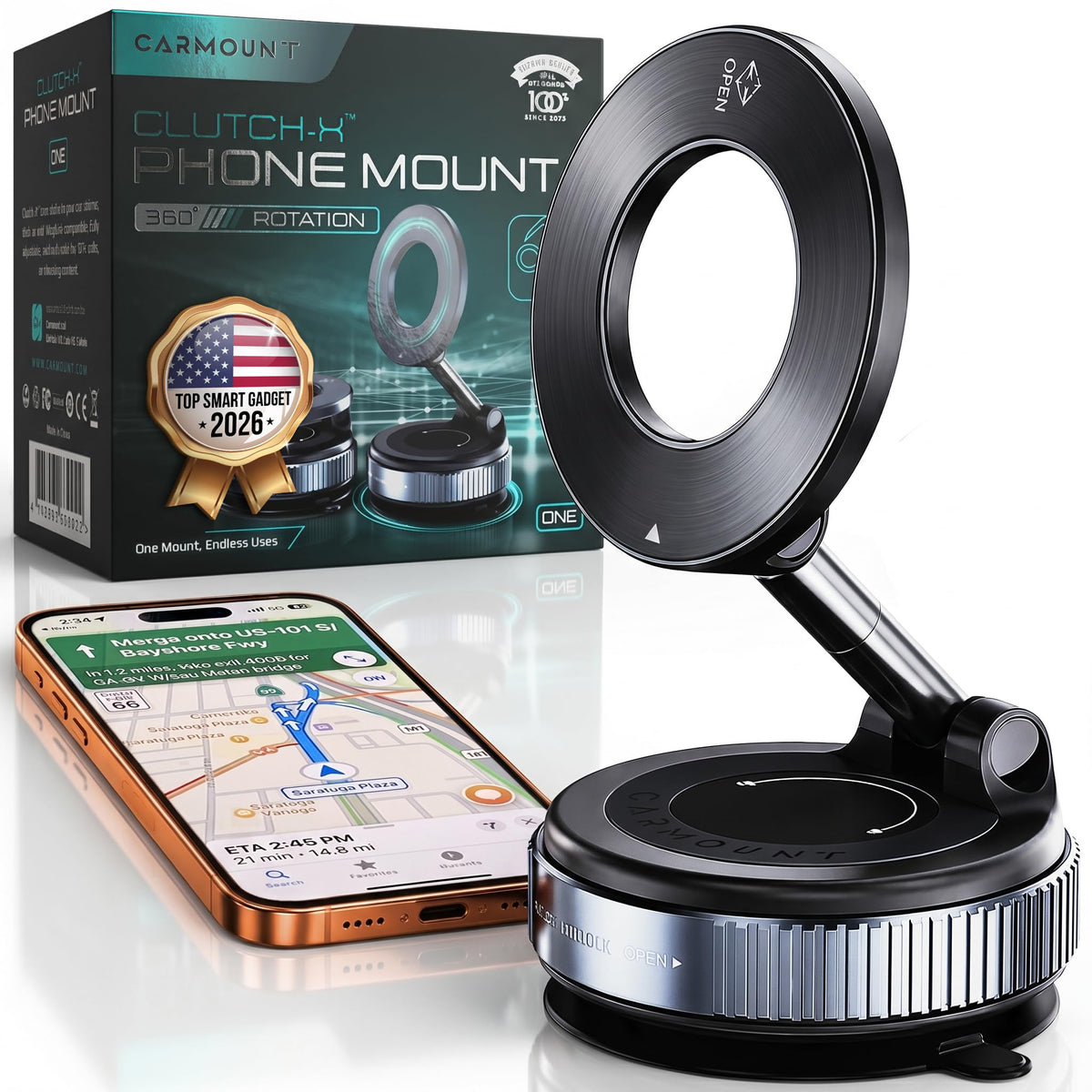 CARMOUNT Clutch X Black Vacuum Phone Mount Suction Cup Car - CARMOUNT Official Imagery - 1