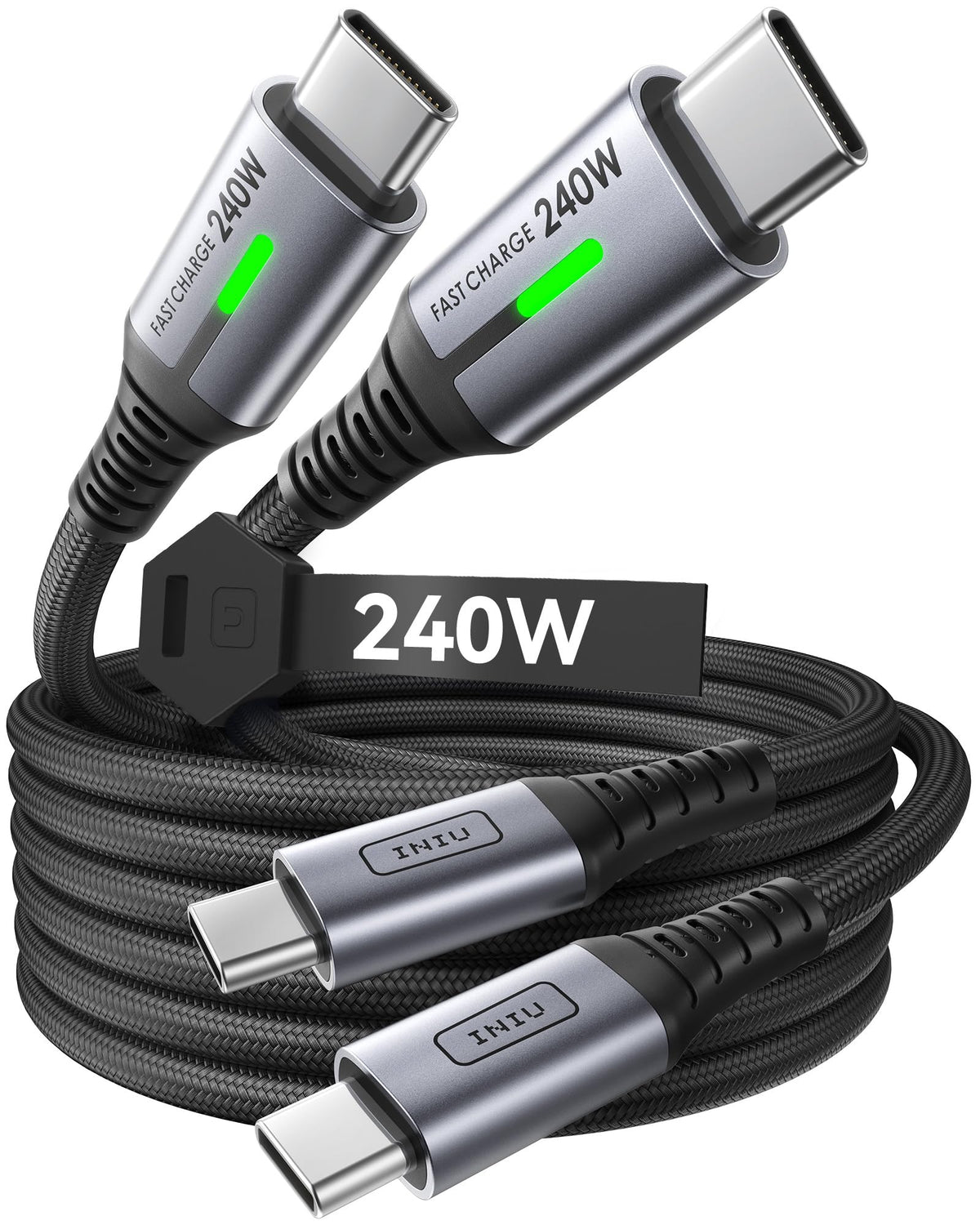 INIU 240W USB C to USB C Cable Fast Charging Type C Cord – Black, Nylon