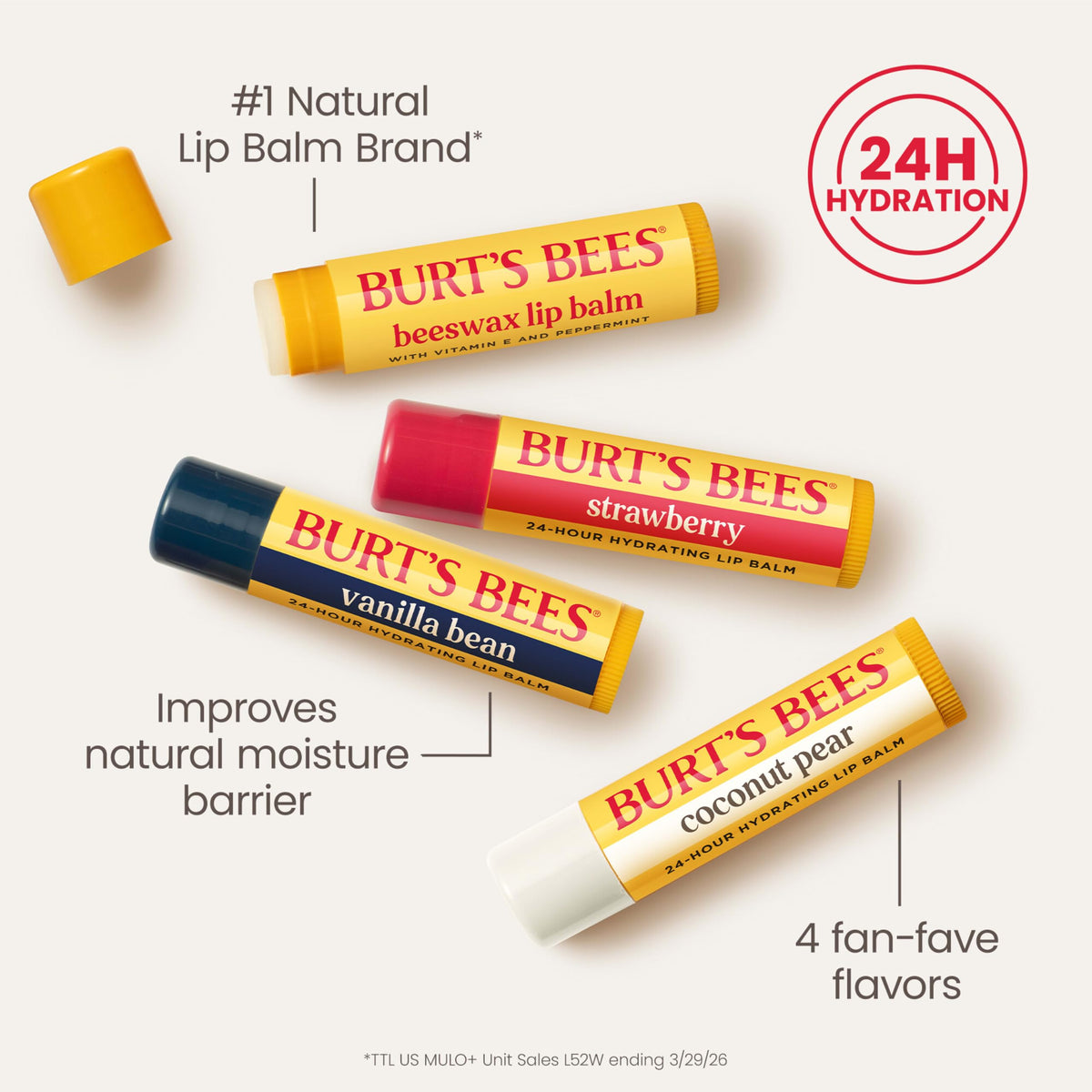 Burt's Bees Burt s Bees Lip Balm Classic Flavor Pack 0 15 oz 4 Tubes – back view and specifications