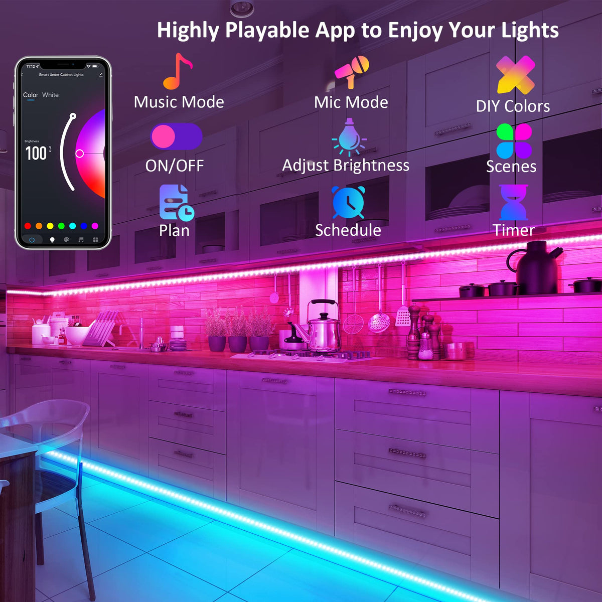maylit 8 PCS 3 3FT Smart RGB Under Cabinet Lights Kit - maylit Official Imagery - 6