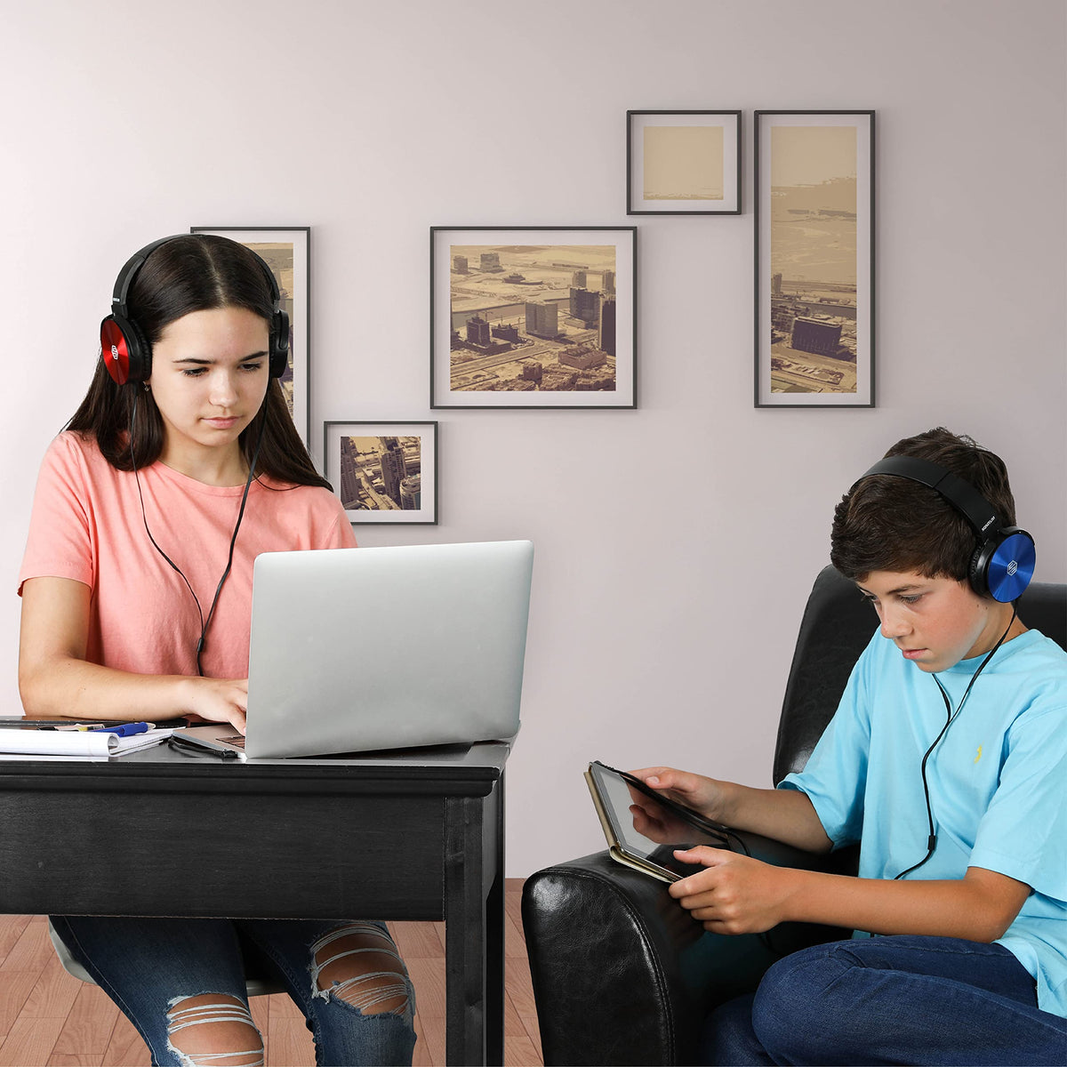Sonitum Classroom Headphones Bulk 5 Pack Student On Ear Color – alternate angle